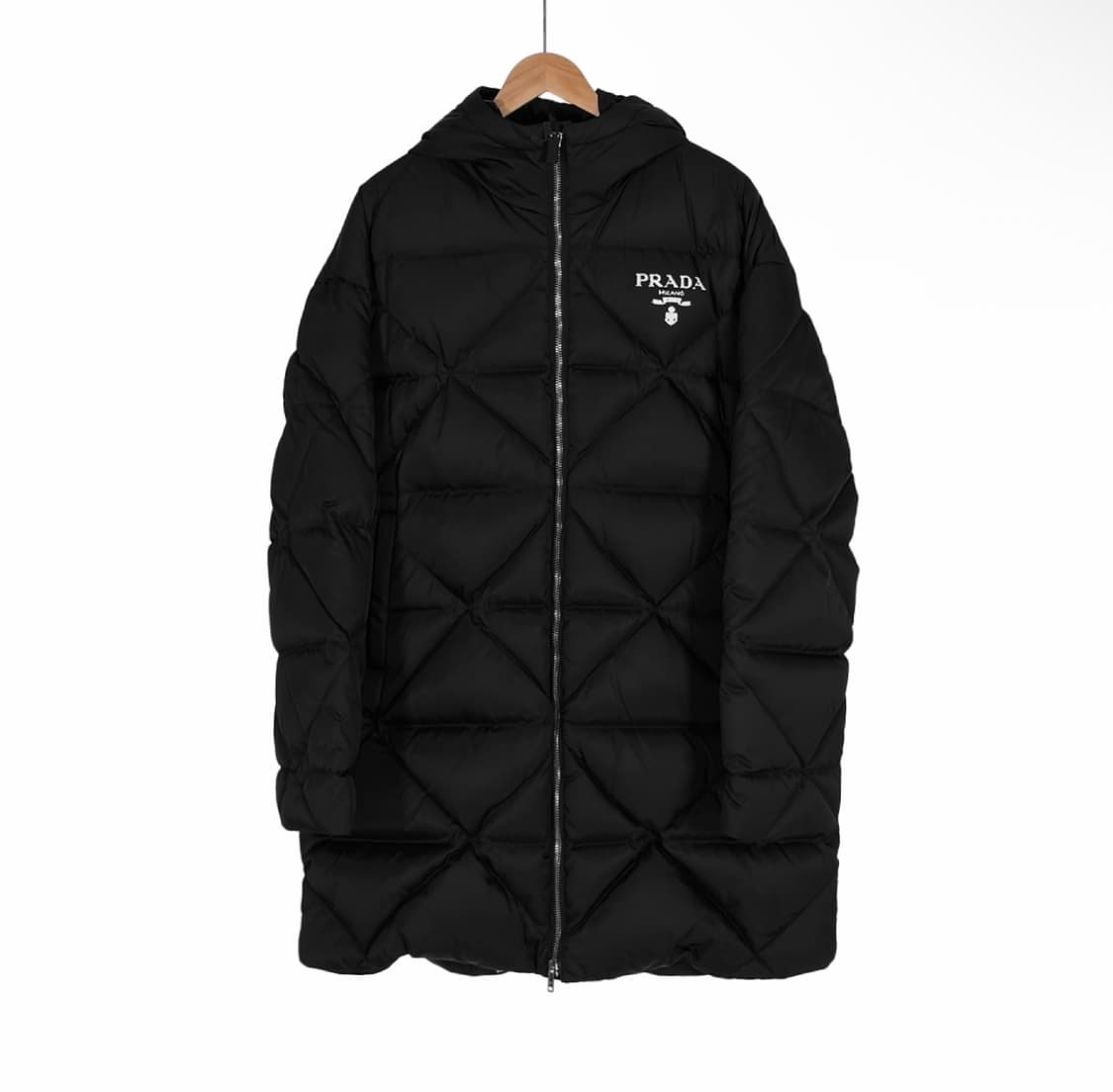 [XXL] 프라다 남성 삼각로고 리나일론 다운 코트 롱 패딩 자켓 블랙 상품이미지1