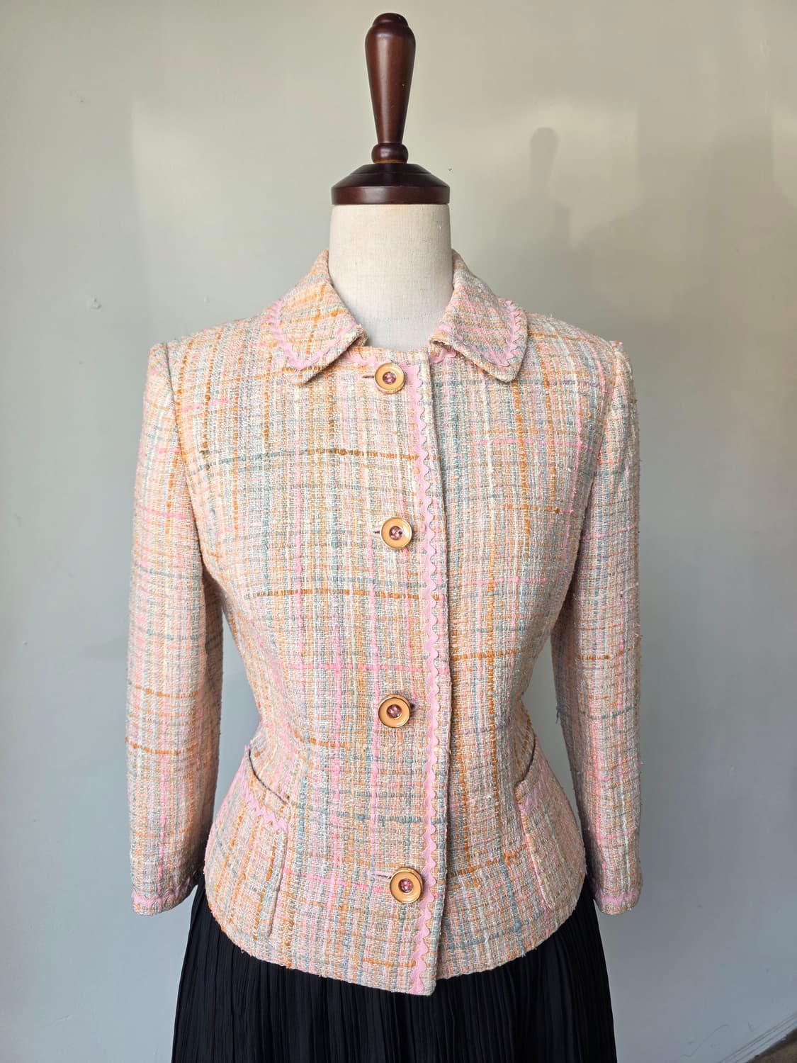 핑크 부클 트위드 자켓 상품이미지2