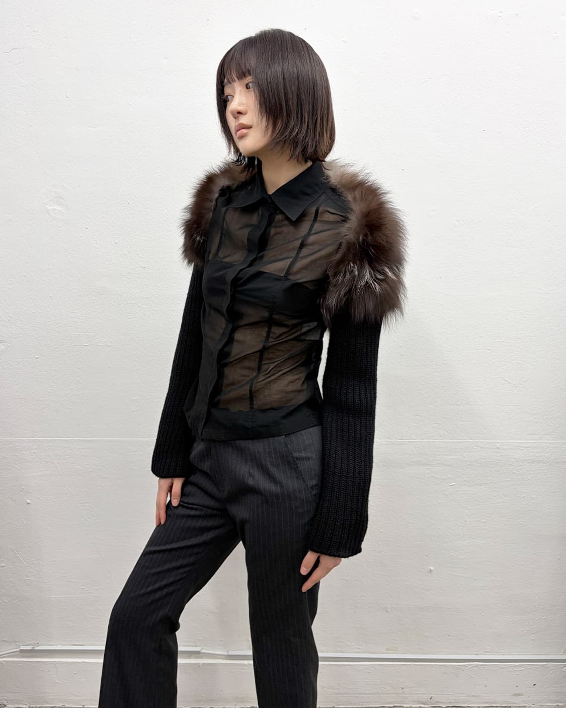 스페치오 꾸뛰르 폭스 퍼 트리밍 니트 볼레로 상품이미지3