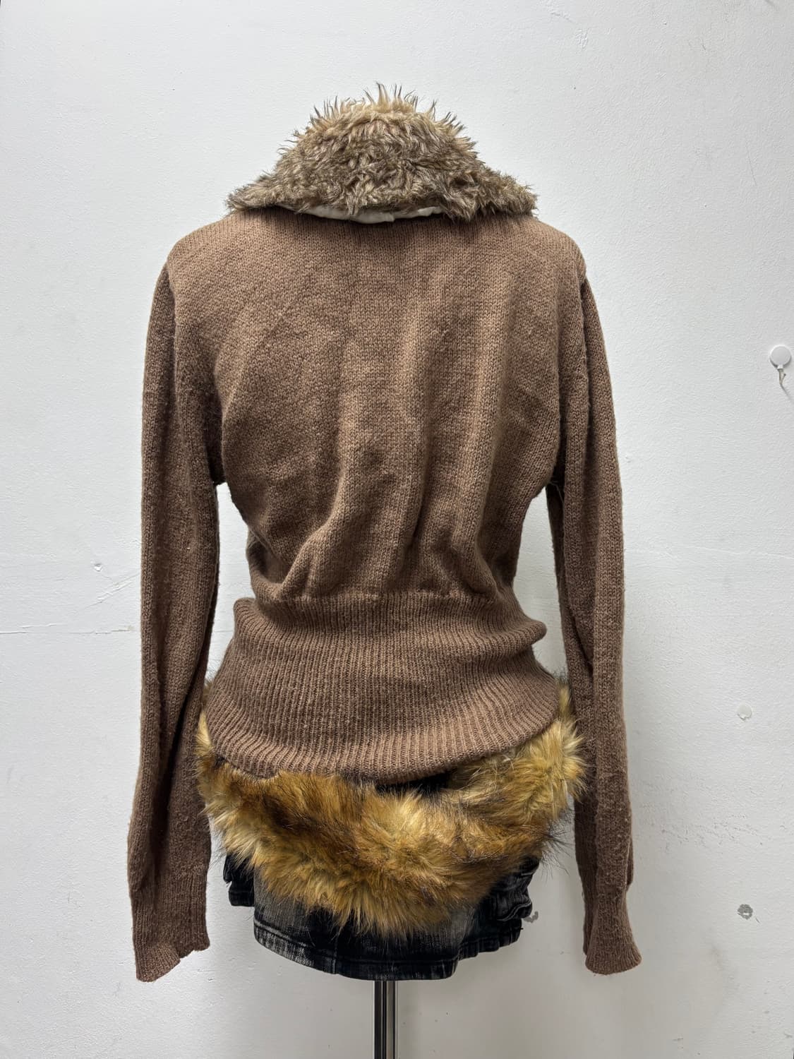 00’s Brown Fur Trimming Short Knit Zip U 상품이미지5