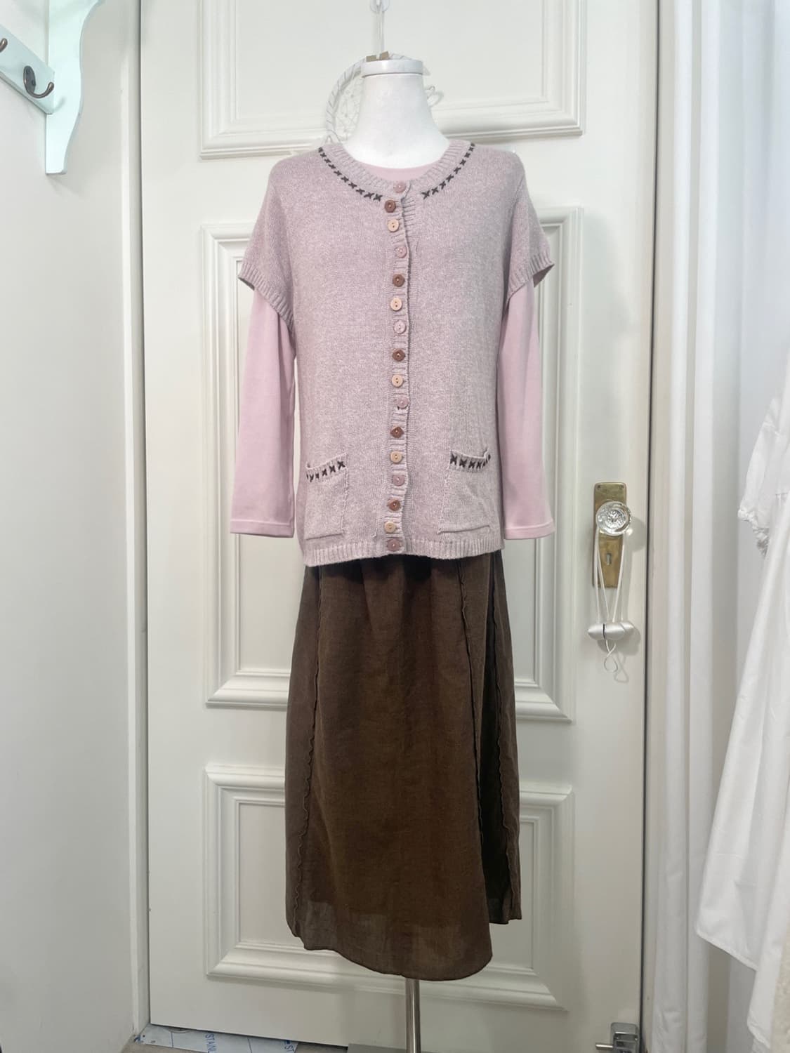 brown mini ruffle point mori long skirt 상품이미지5