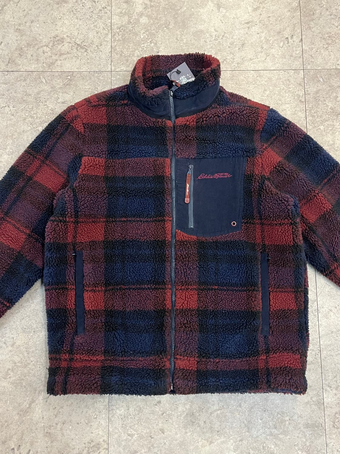 에디바우어 체크 플리스 자켓 레드 L #csz3571 상품이미지5