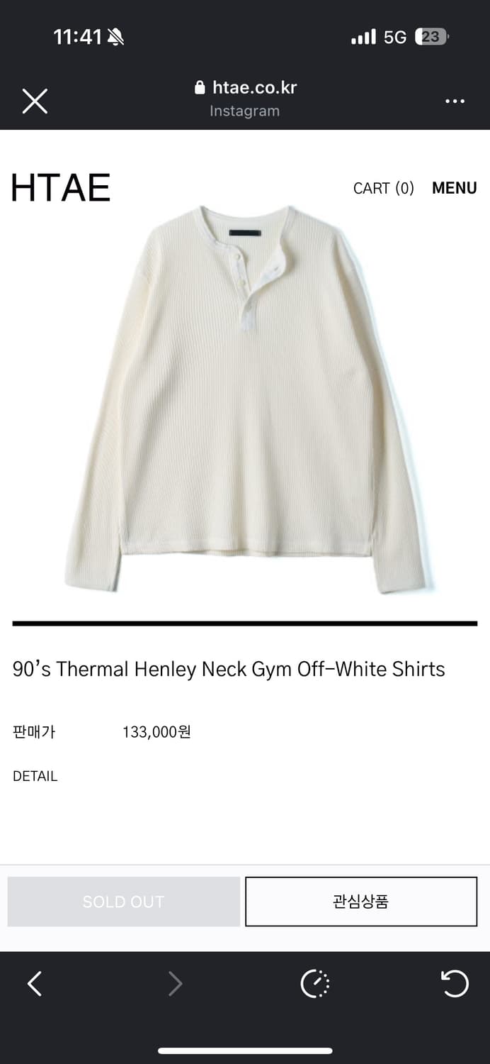 90’s Thermal Henley Neck Gym Off-White 상품이미지1