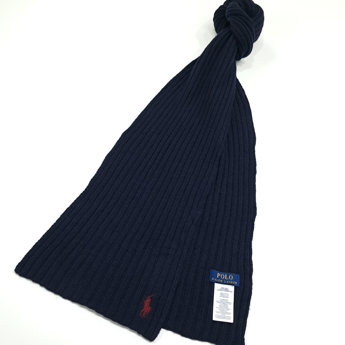 MX342 폴로 랄프로렌 다크네이비 리브드 램스울 니트 목도리 머플러 상품이미지2