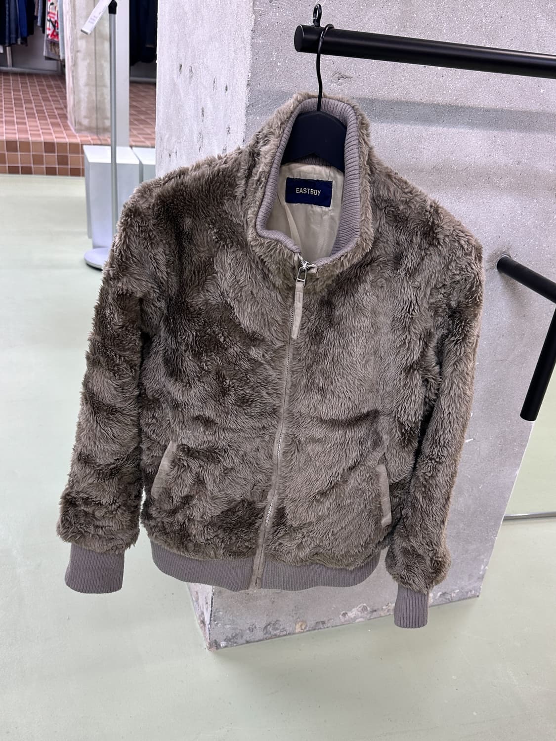 beige brown fur zip jacket 상품이미지1