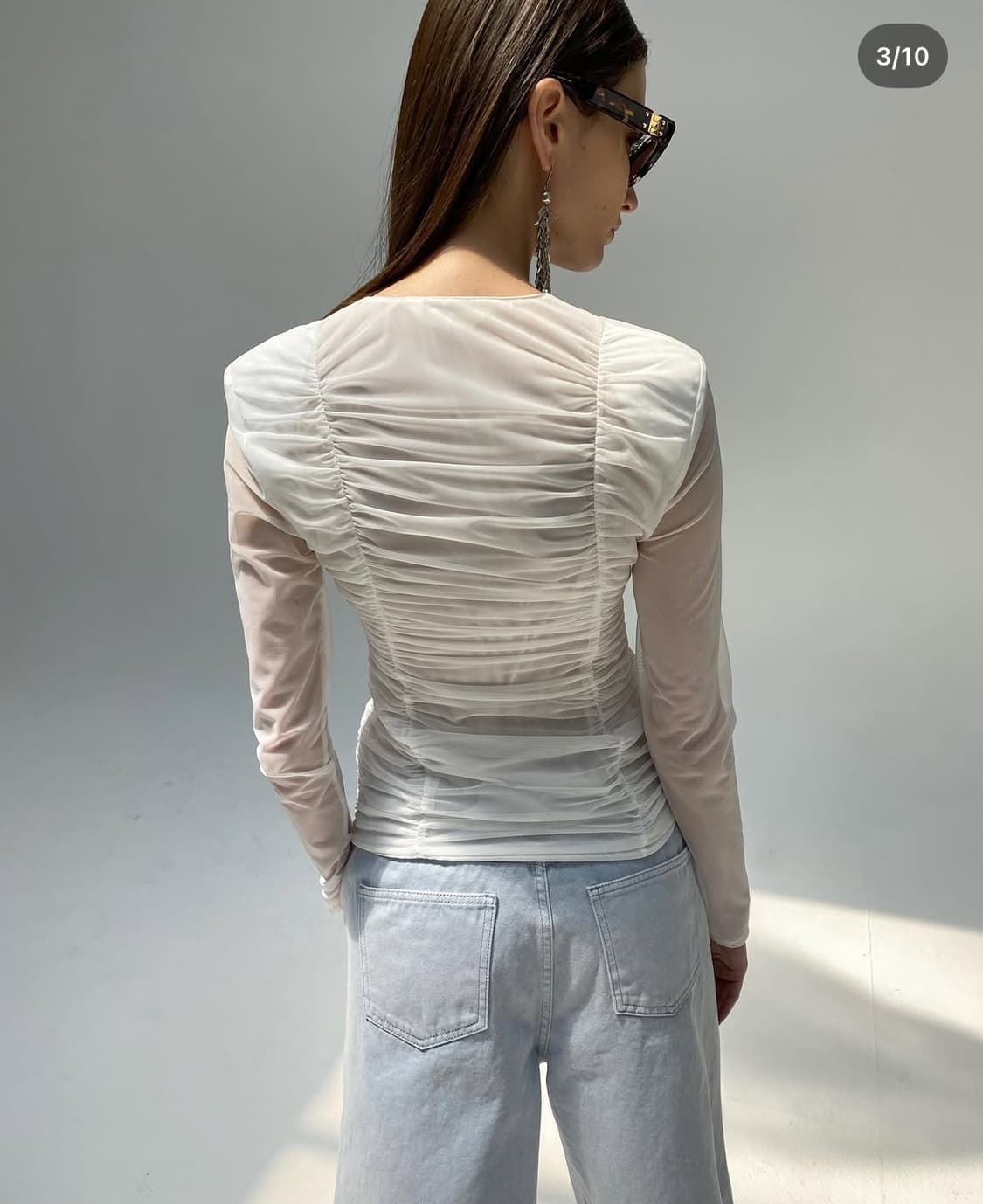 드래곤블루스 매쉬 셔링 랩 블라우스 베이지 S 상품이미지3