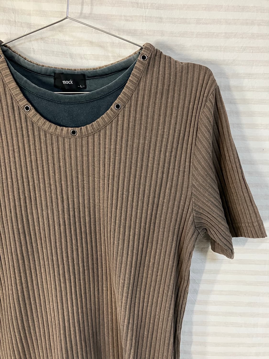 빈티지 브라운 레이어드 스트라이프 반팔 993 y2k 스트릿 갸루 펑키  상품이미지3