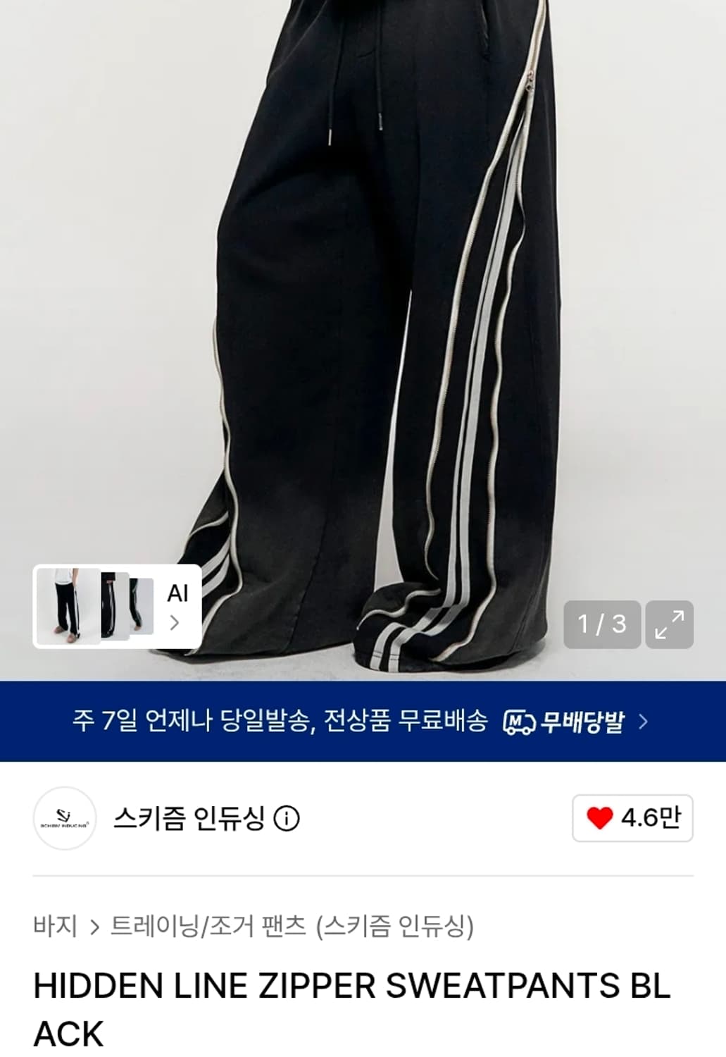 스키즘인듀싱  사이드 지퍼 트레이닝 팬츠 상품이미지1