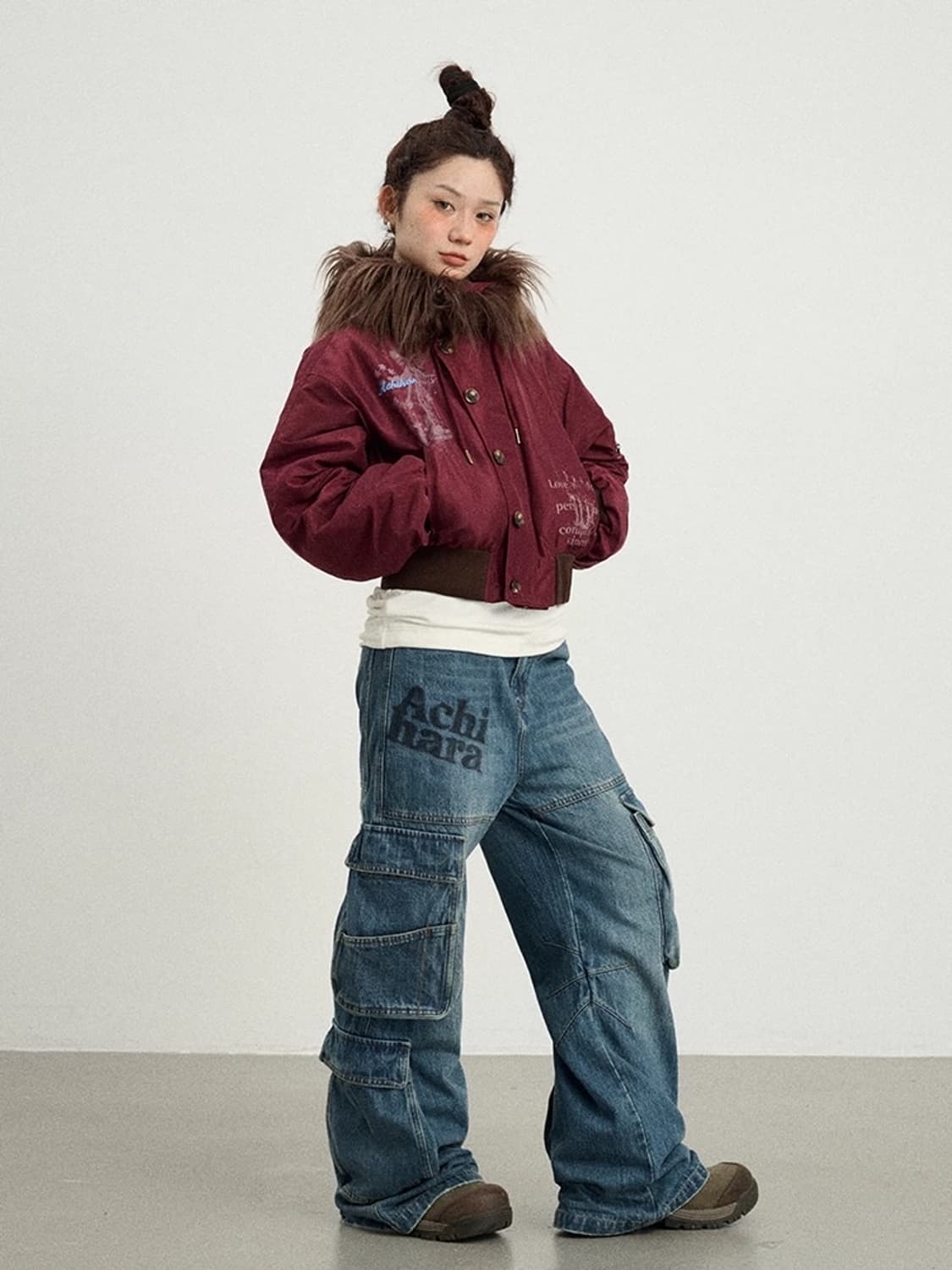 Achihara 퍼 카라 숏 패딩 상품이미지6