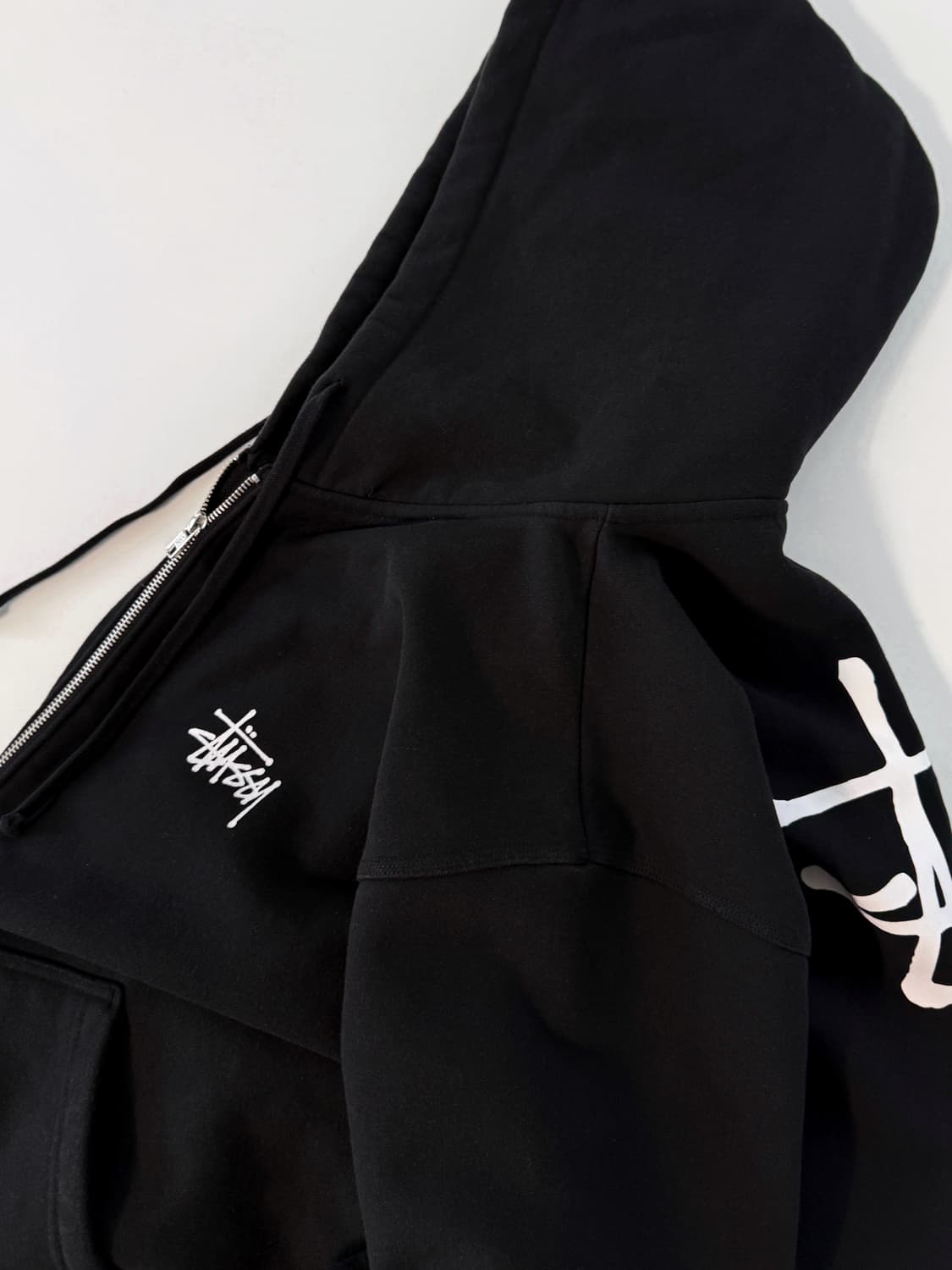 스투시 오버사이즈 빅스탁 로고 블랙 스웻 후드집업 상품이미지6