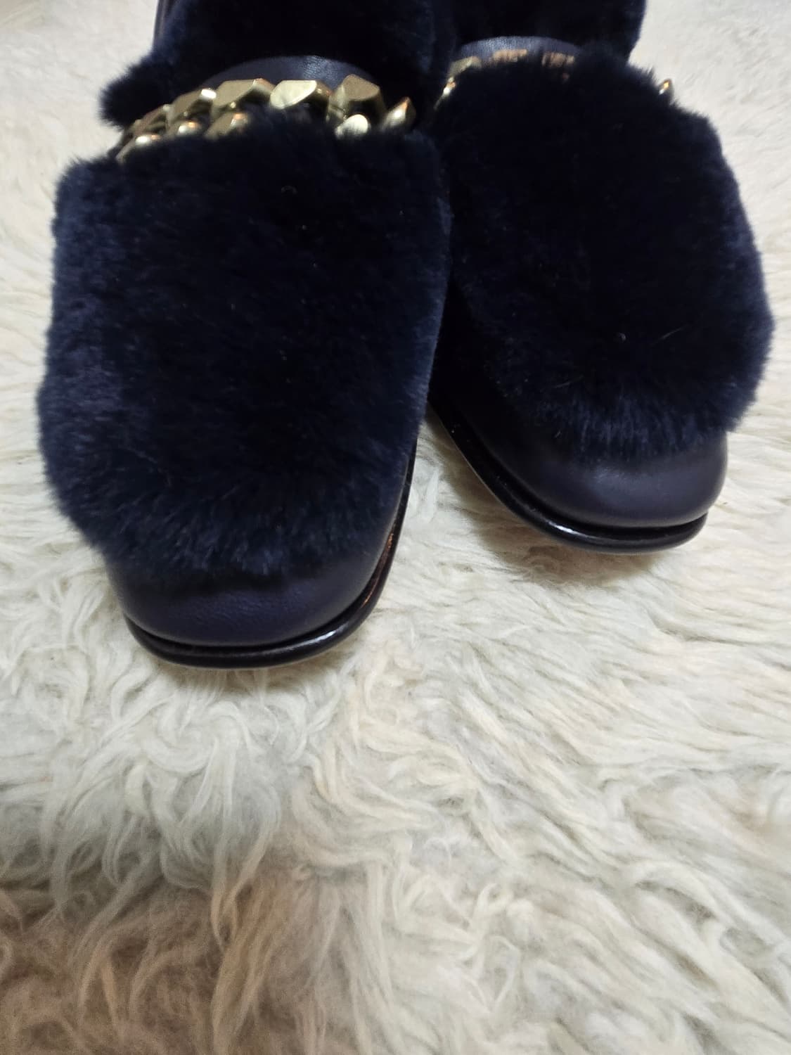 BOYY 퍼 체인 로퍼 네이비 36 천연가죽 퍼로퍼 새제품 상품이미지7