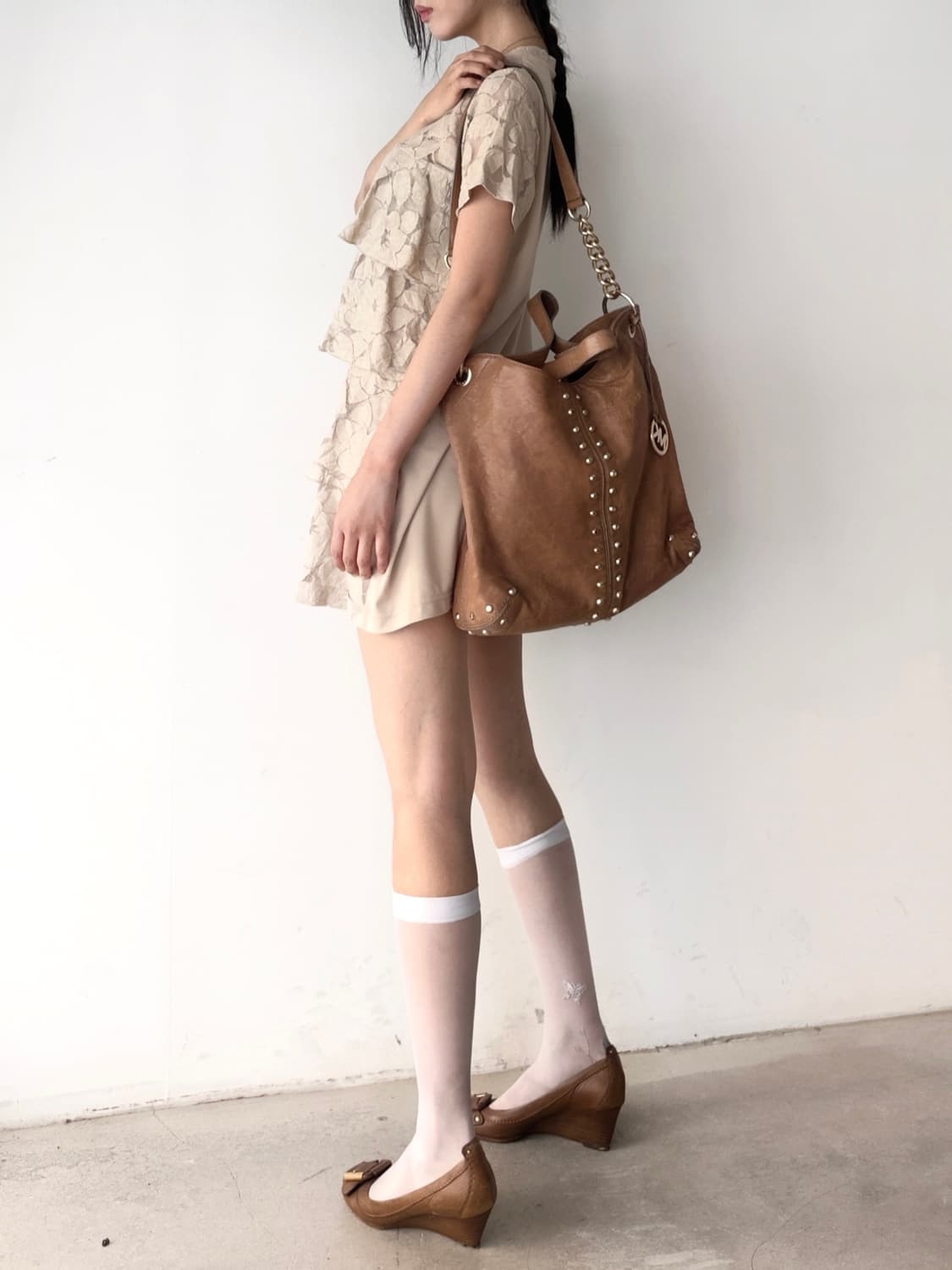 Leaf wave can can sheer blouse & ops 상품이미지2