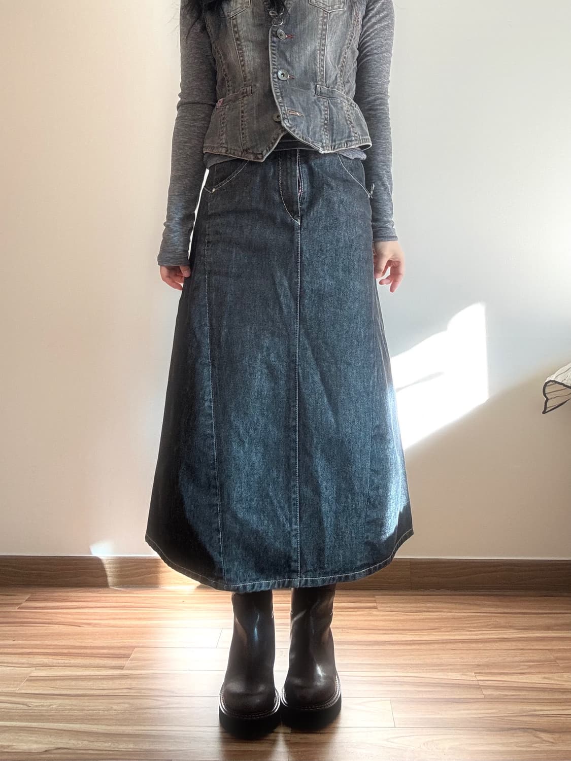 리바이스 흑청 데님 롱스커트 상품이미지4