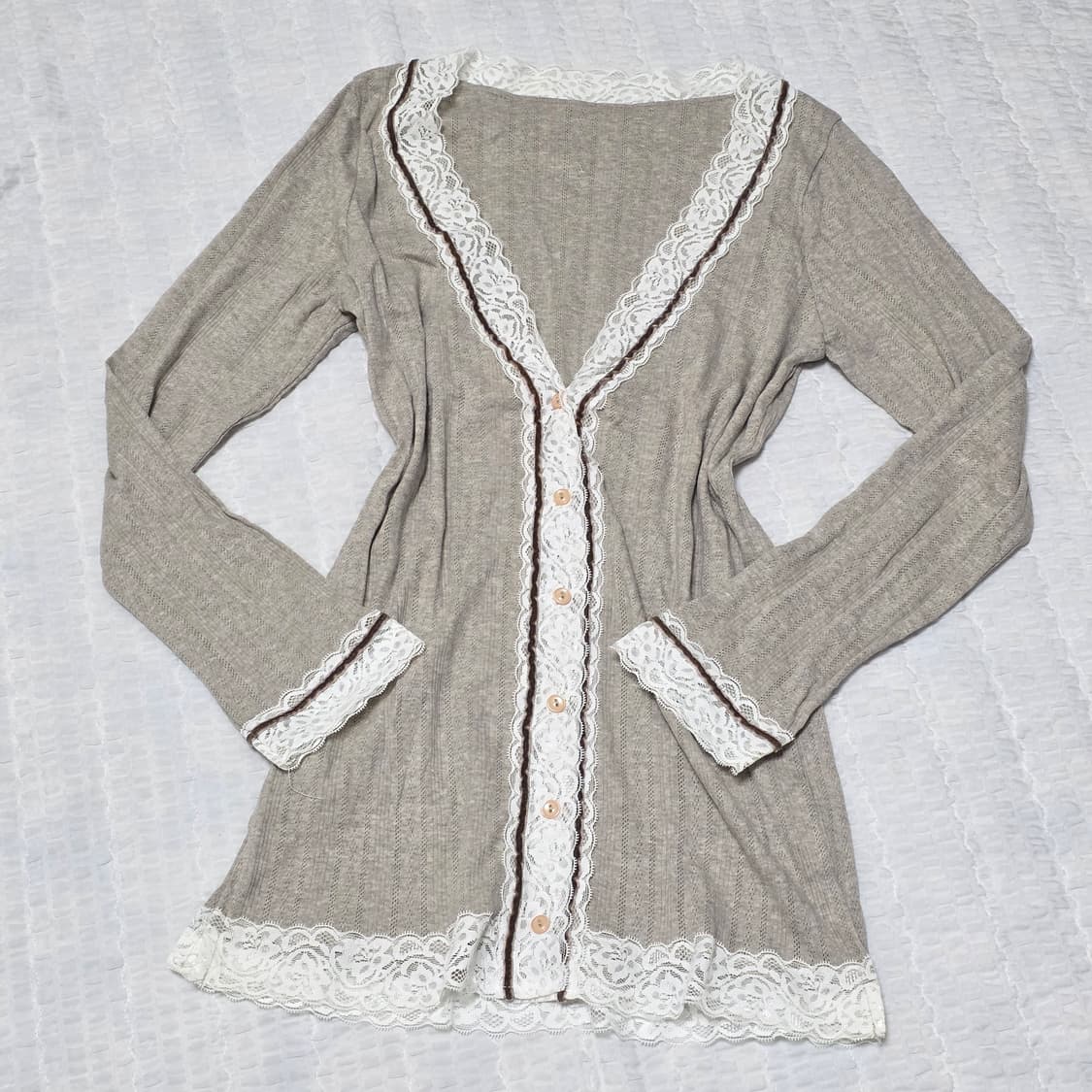 일본빈티지)히메라떼갸루st 브라운 레이스 로맨틱 로리타 니트롱가디건 상품이미지1