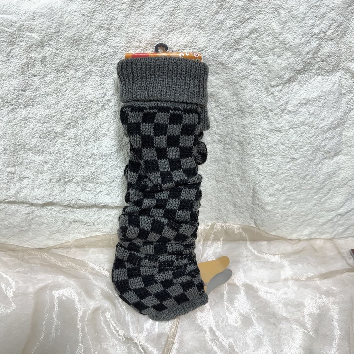 빈티지  캐시미어  블랙 그레이 체크 니트 발토시 레그워머 상품이미지2