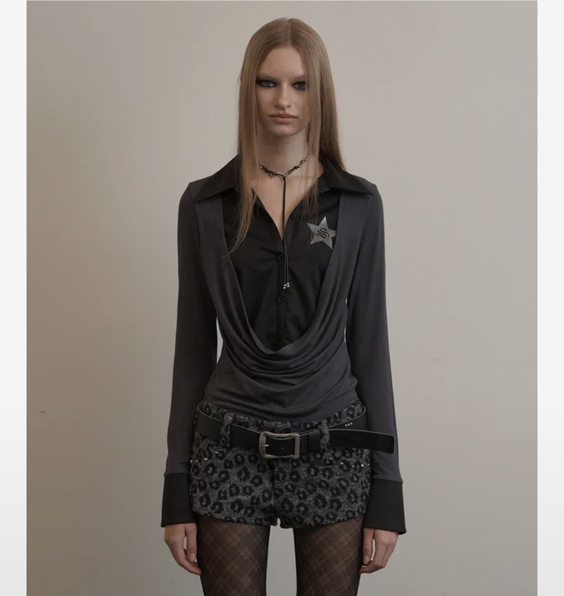 셋업이엑스이 SHIRTS LAYERED TOP 차콜그레이 상품이미지1