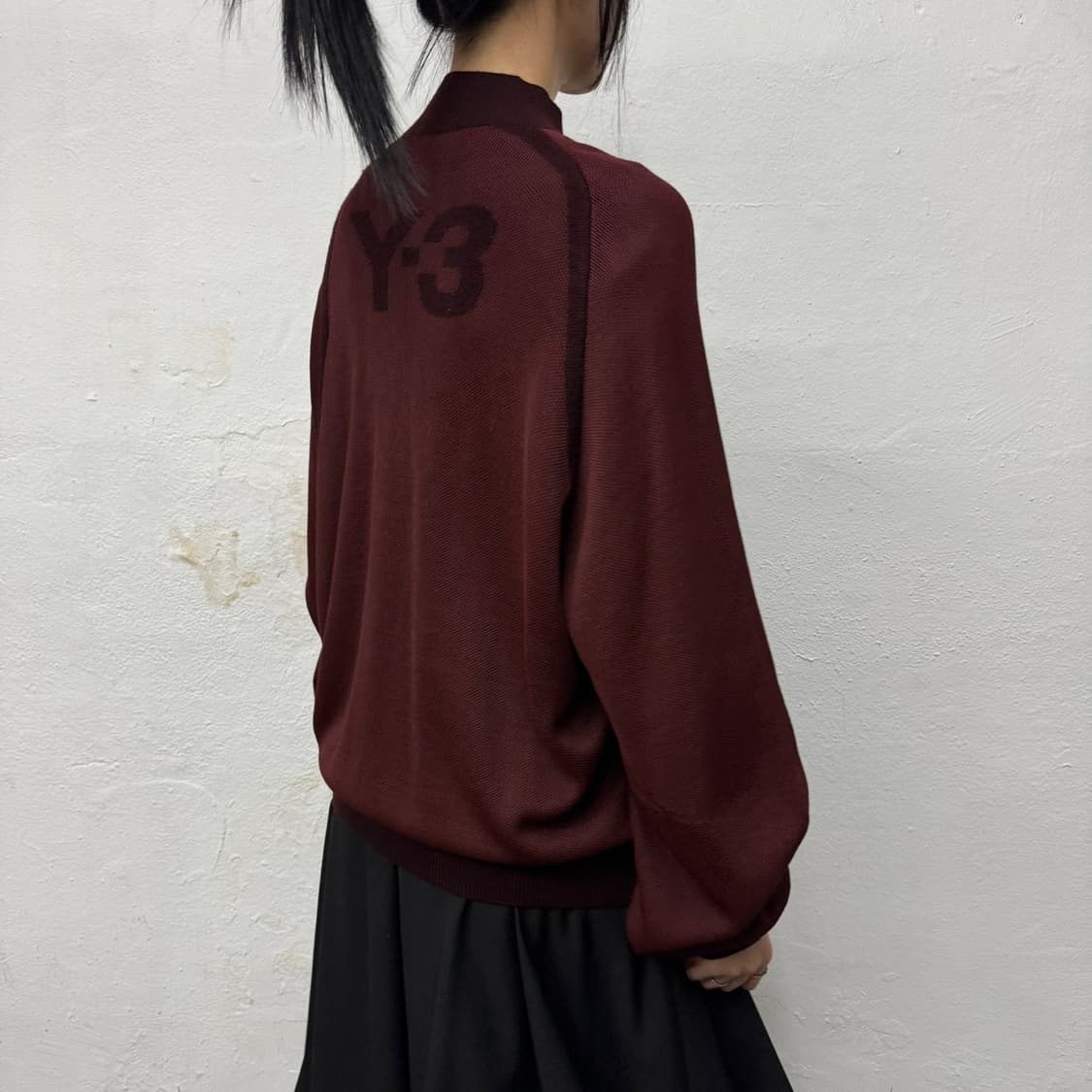 Y-3 버건디컬러 클래식 자카드 니트 쇼트 니트 집업 상품이미지2