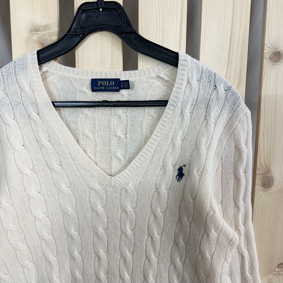 (S) 폴로 랄프로렌 아이보리 브이넥 케이블 니트 상품이미지4