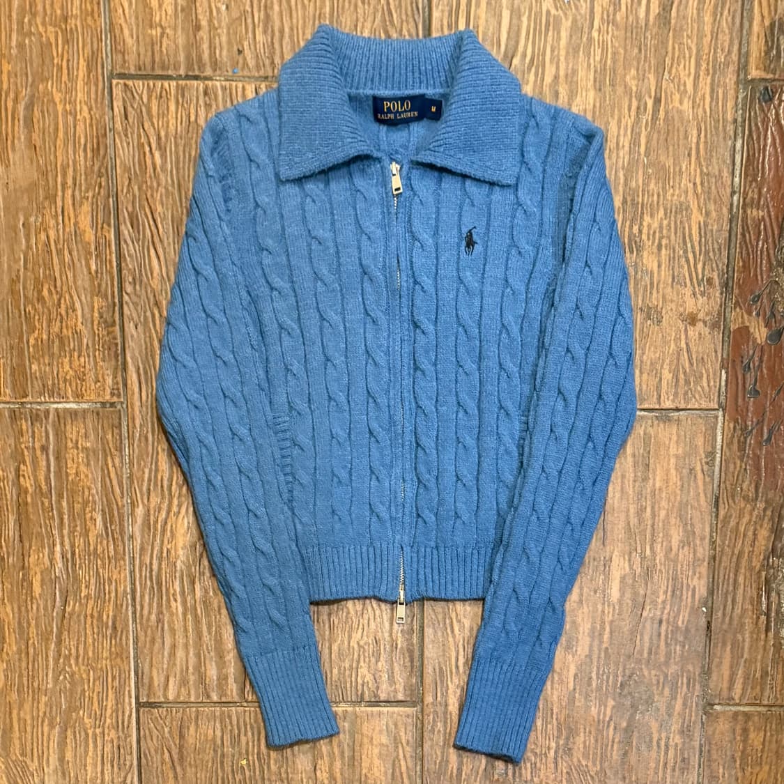 [HI] Polo 폴로 케이블 니트 집업 블루 상품이미지1