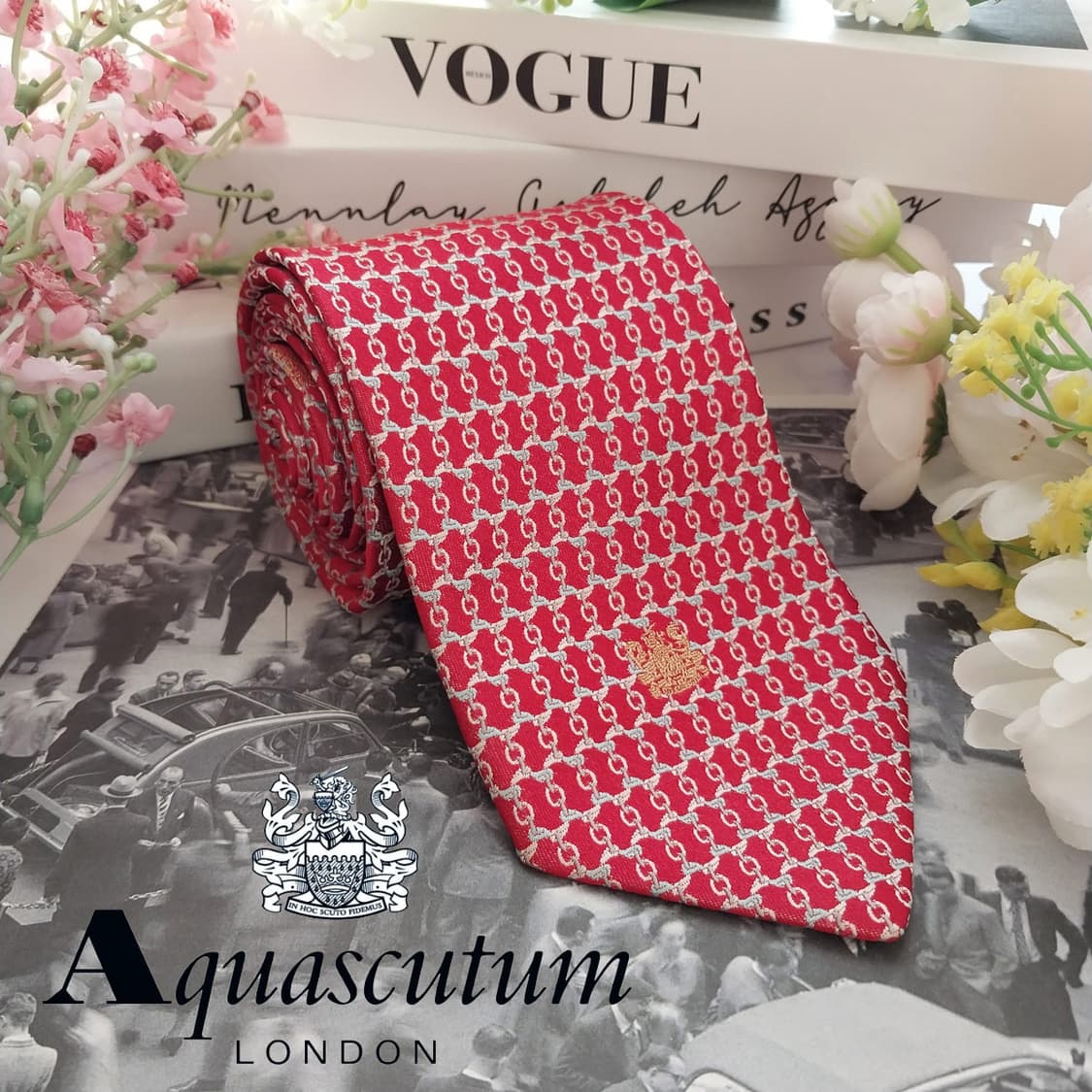 아쿠아스큐텀 실크 레드 링크 패턴 넥타이 9cm A+등급 K1541
 상품이미지1