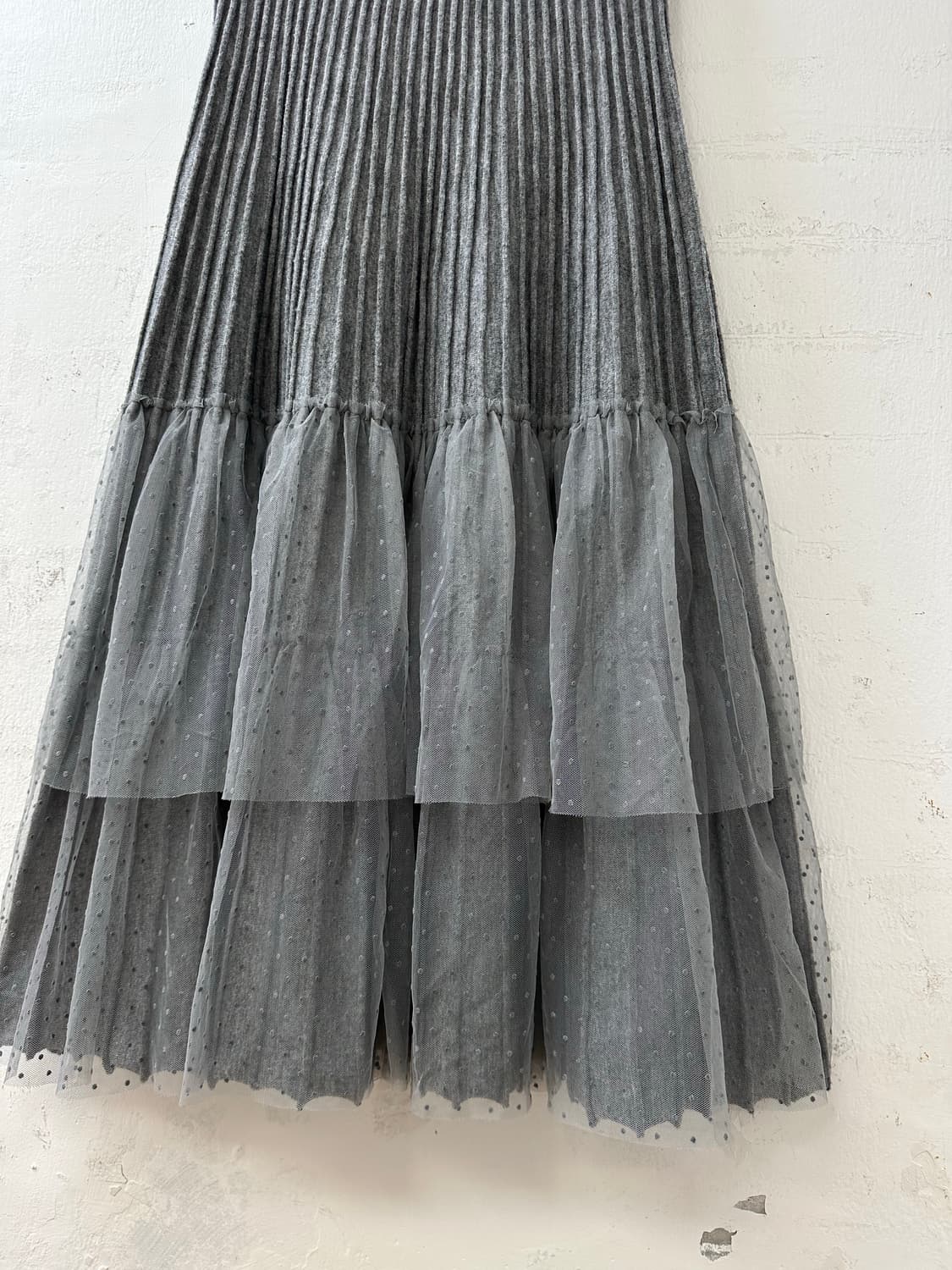 일본빈티지 그레이 리브드 도트 튤 레이어드 스커트 상품이미지3
