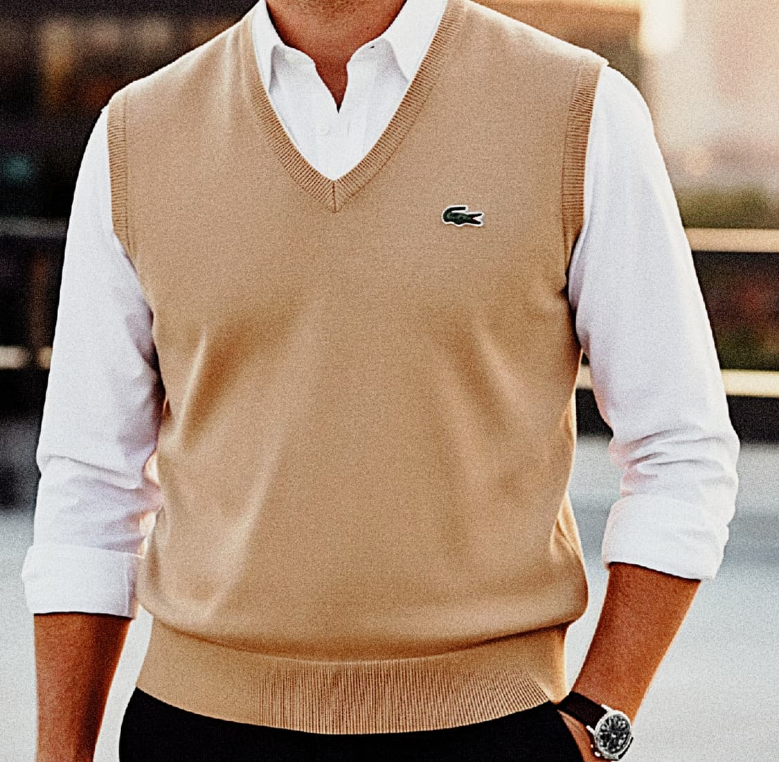 [M/100] 라코스테 베이지 니트베스트 니트조끼 빈티지 스웨터 상품이미지1