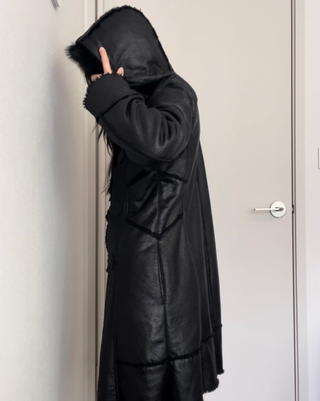 black leather fur hoodie coat 상품이미지3