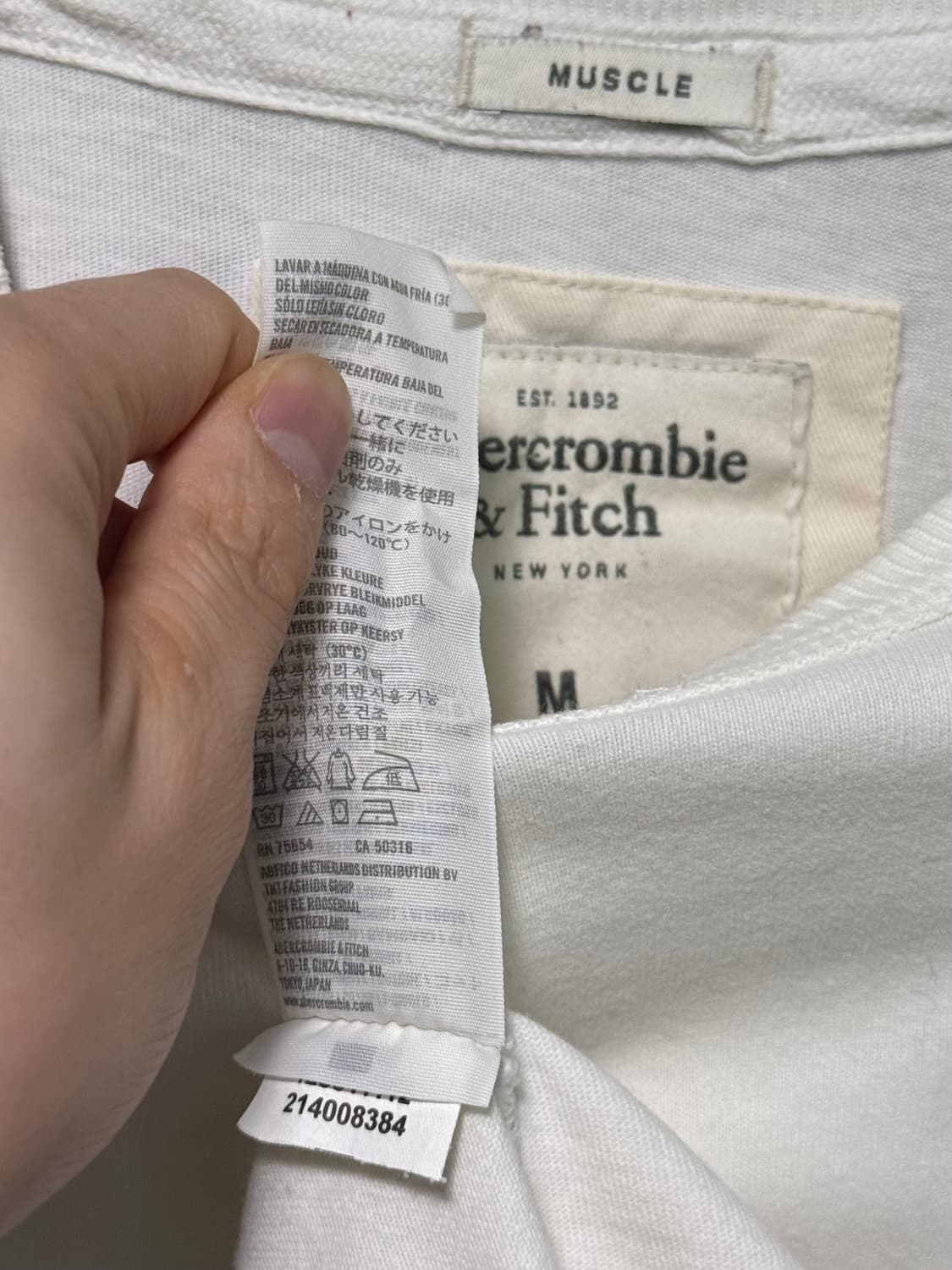 아베크롬비 피치 화이트 흰색 긴팔 롱슬리브리스 티셔츠 M 95 패치 로고 상품이미지8