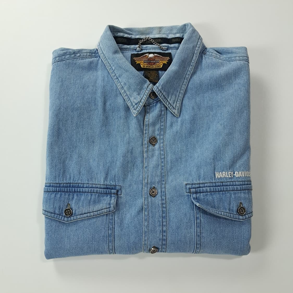 CK451 2XL 할리데이비슨 00s 홍콩판 중청 반팔 데님 셔츠 남방 상품이미지10