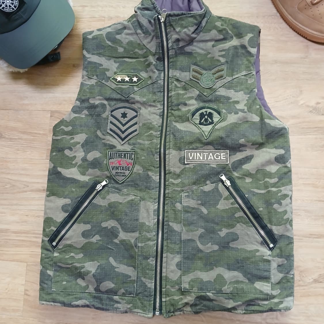 밀리터리 개구리 카모 패딩 조끼 양면 깔깔이 자켓 상품이미지3