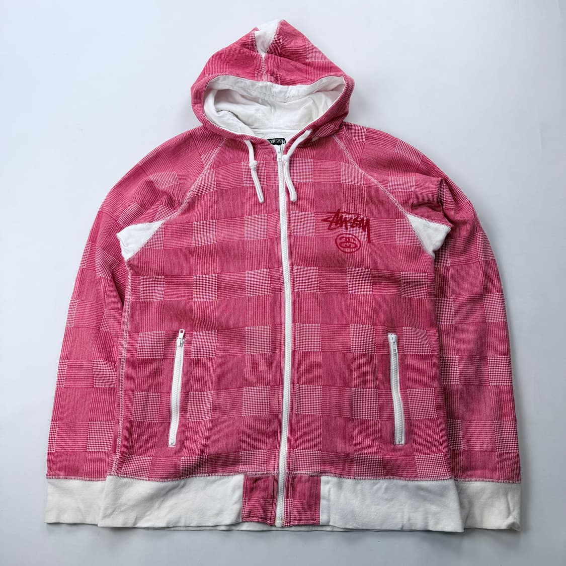 00S 스투시 어센틱 스탁로고 체크 후드집업 상품이미지1