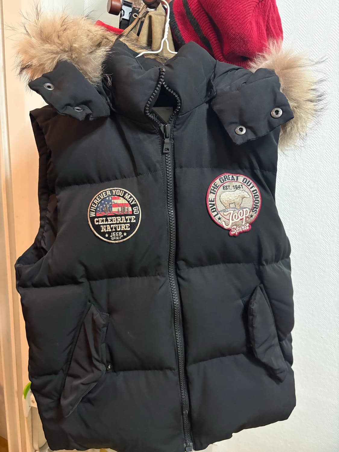 Jeep 퍼 패딩 조끼 M 블랙 상품이미지1