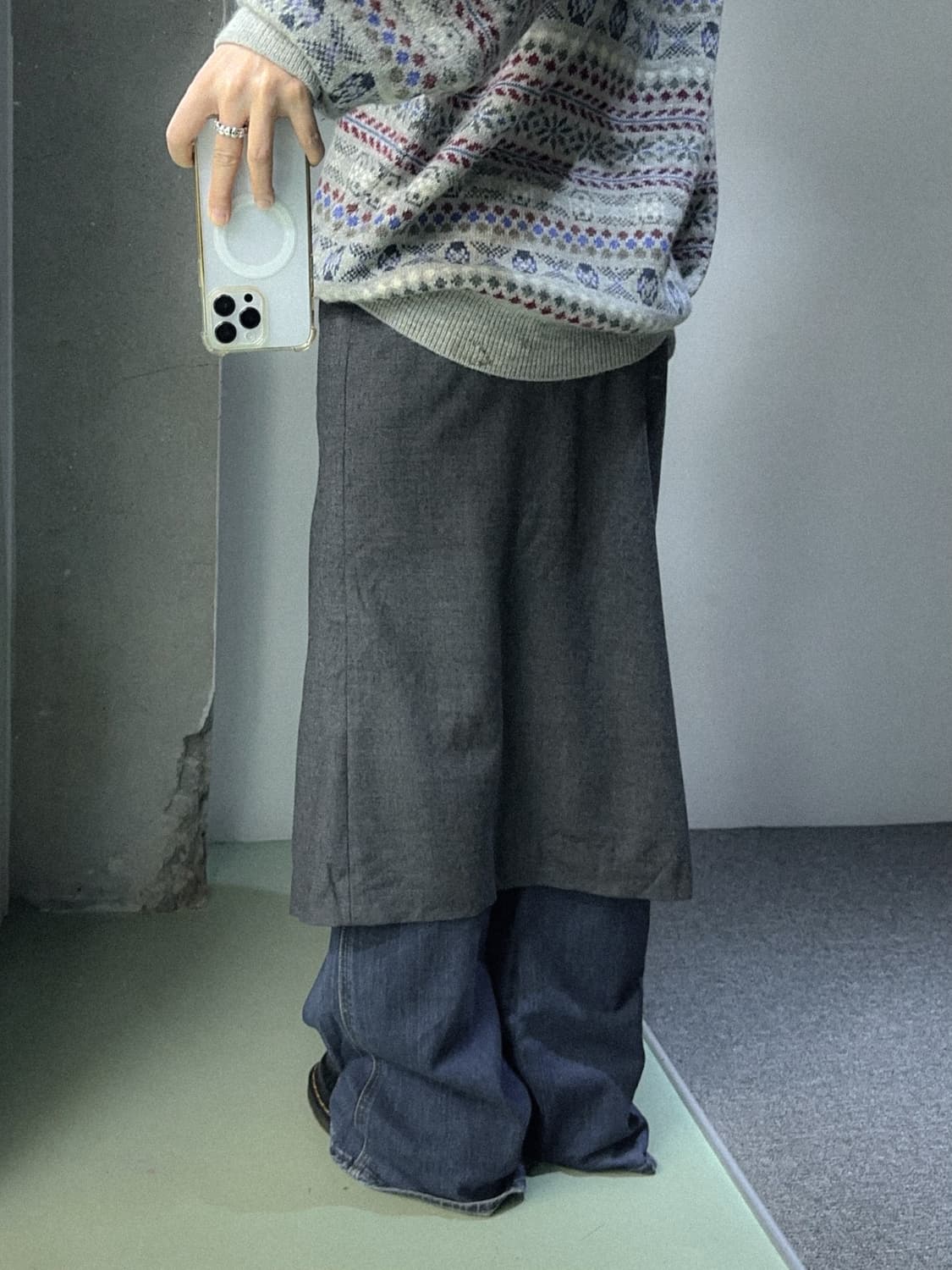 gray front shirring skirt 상품이미지2