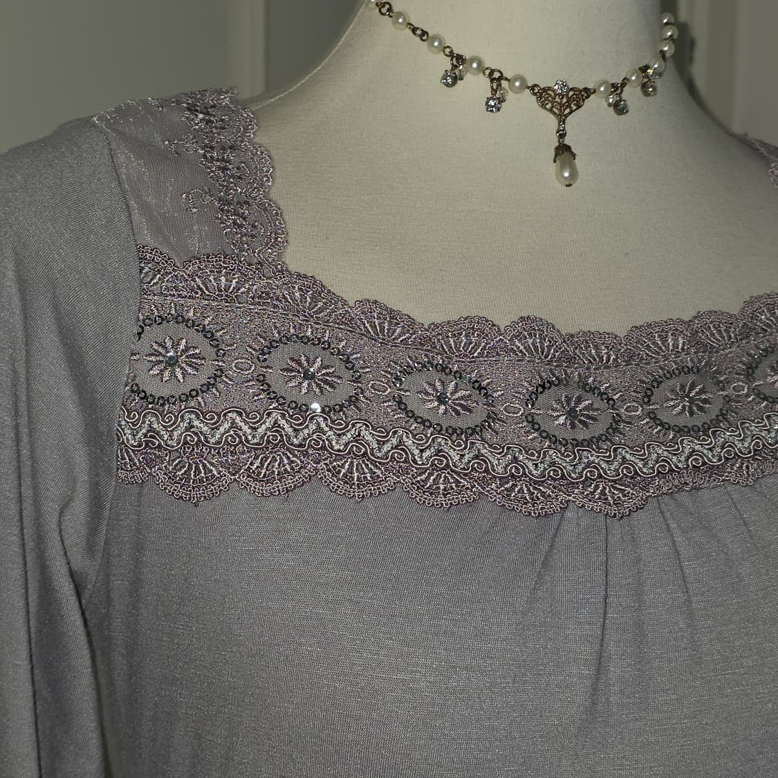 일본빈티지)히메갸루st 보헤미안 앤틱 로맨틱 레이스 스팽클 긴팔티셔츠 상품이미지2