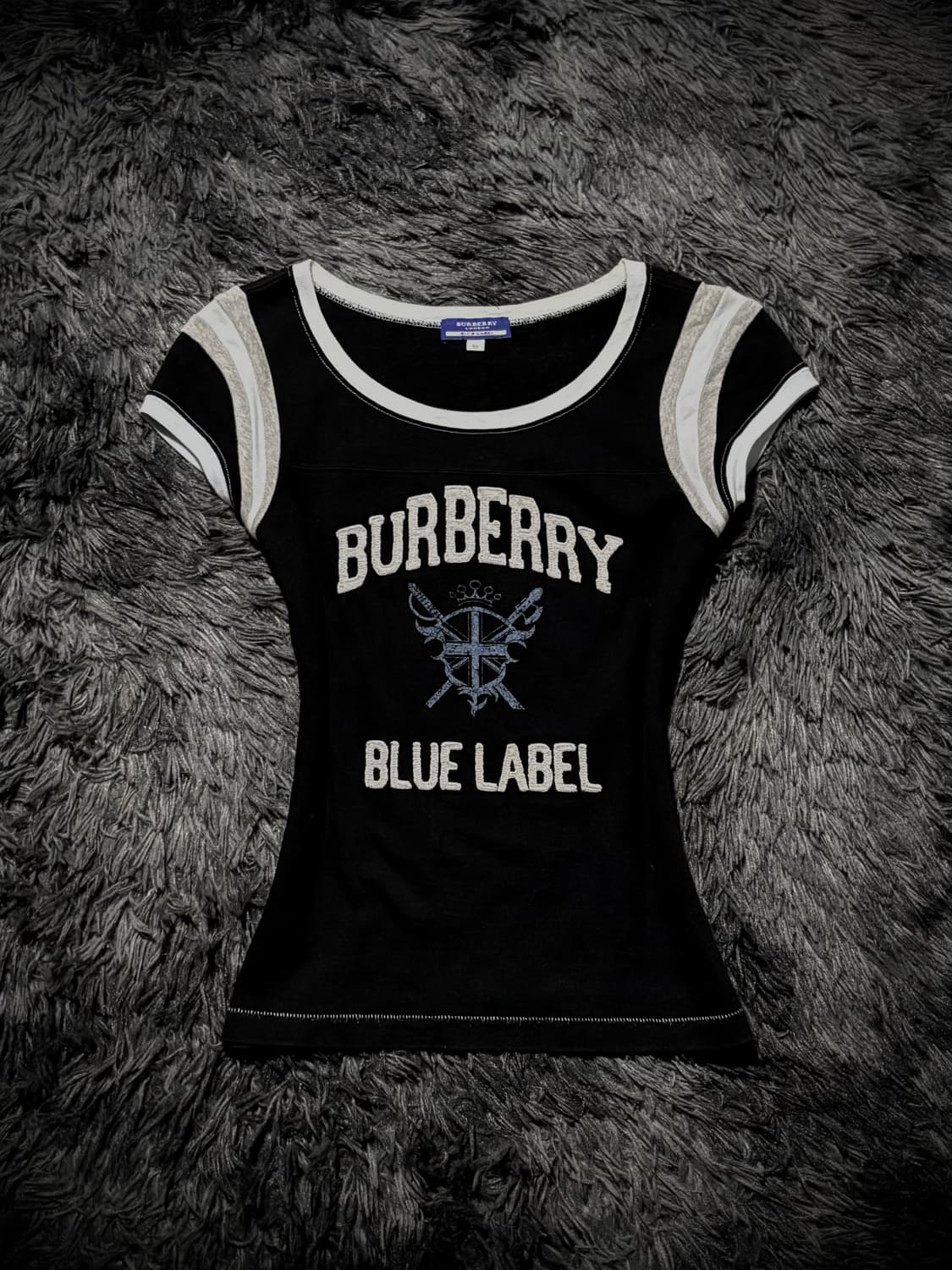 BURBERRY 블루라벨 스포티 유니온 프린팅 크롭 링거 반팔 티셔츠 상품이미지1