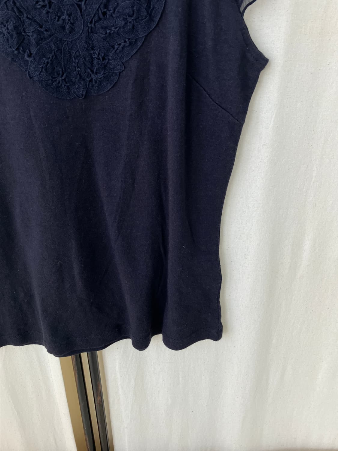 navy crochet shoulder sheer blouse 상품이미지6