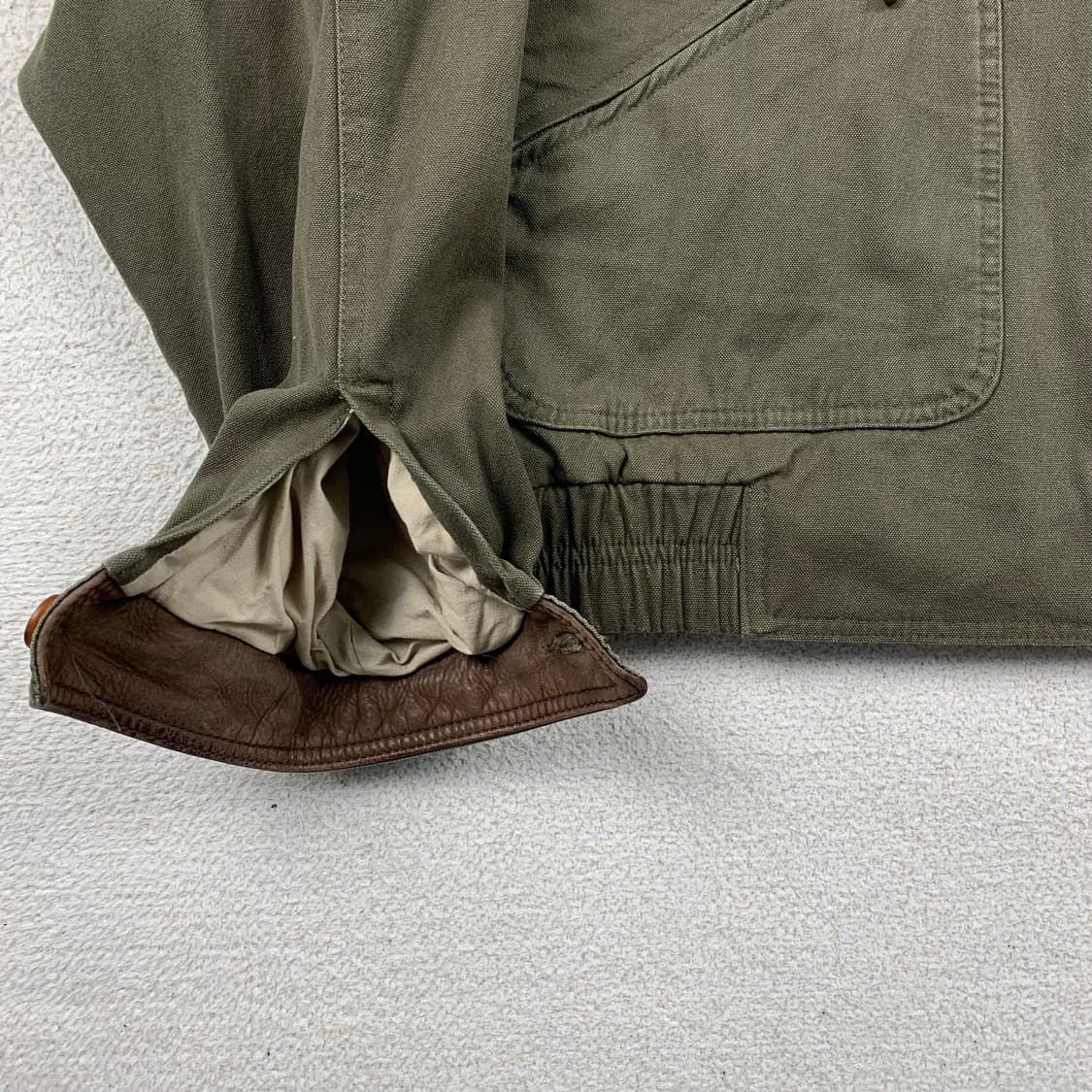 90s 락포트 자수로고 레더 칼라 빈티지 워크자켓 올리브 상품이미지4