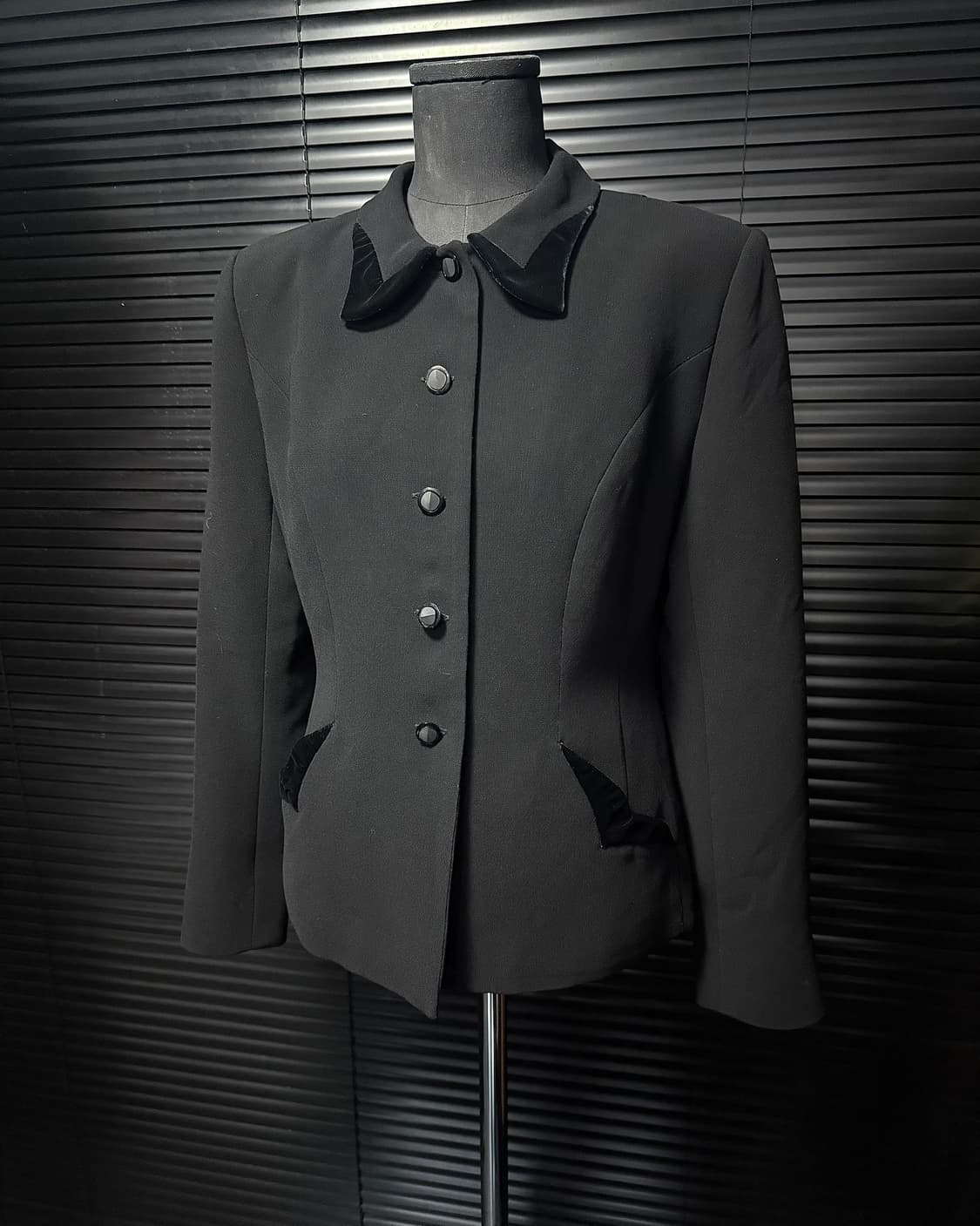 KOSHI AOYAMA 블랙 트위드 마이 블레이져 벨벳 벨루어 정장 파워 상품이미지1