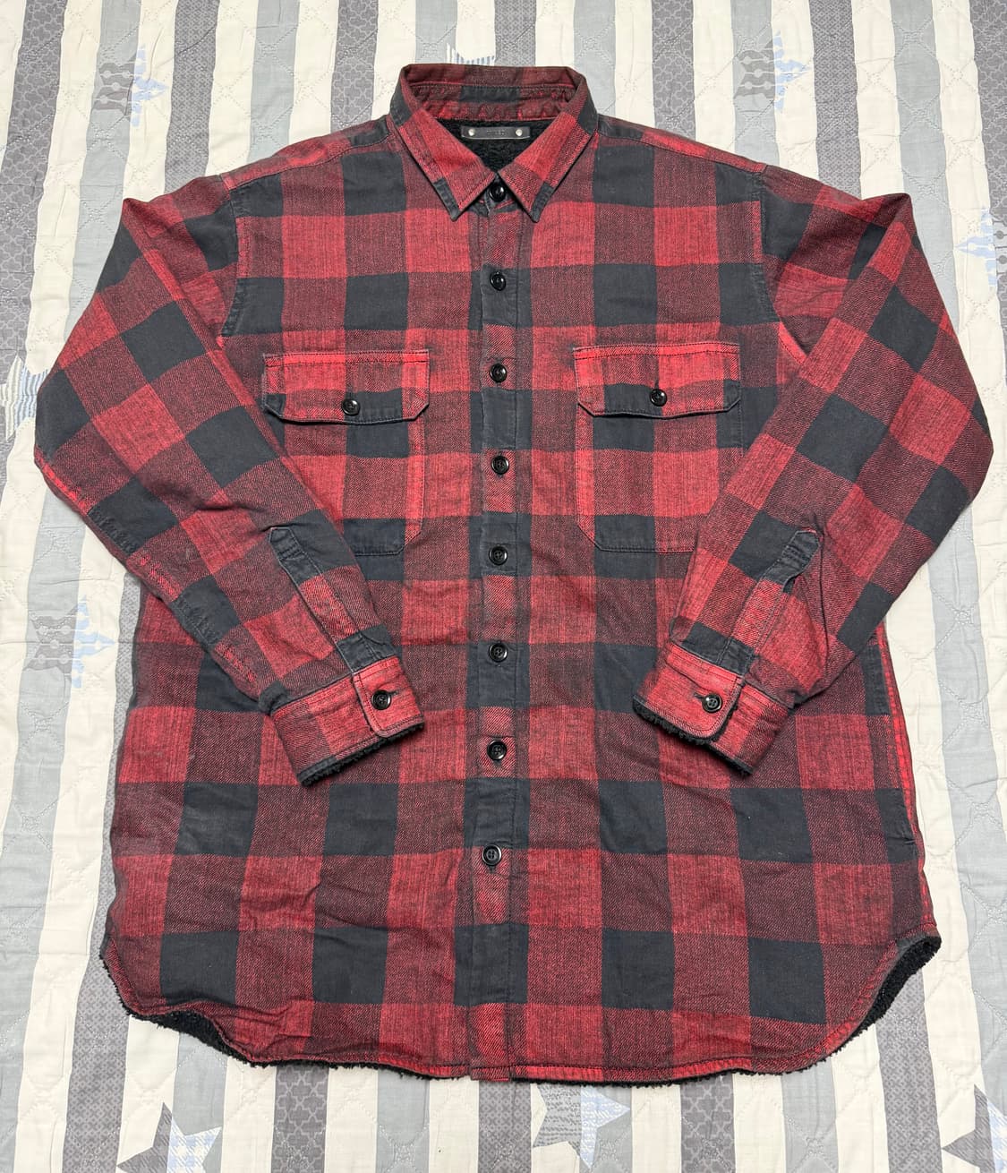 [3] 마인데님 minedenim 플란넬 버팔로체크셔츠 레드 상품이미지1