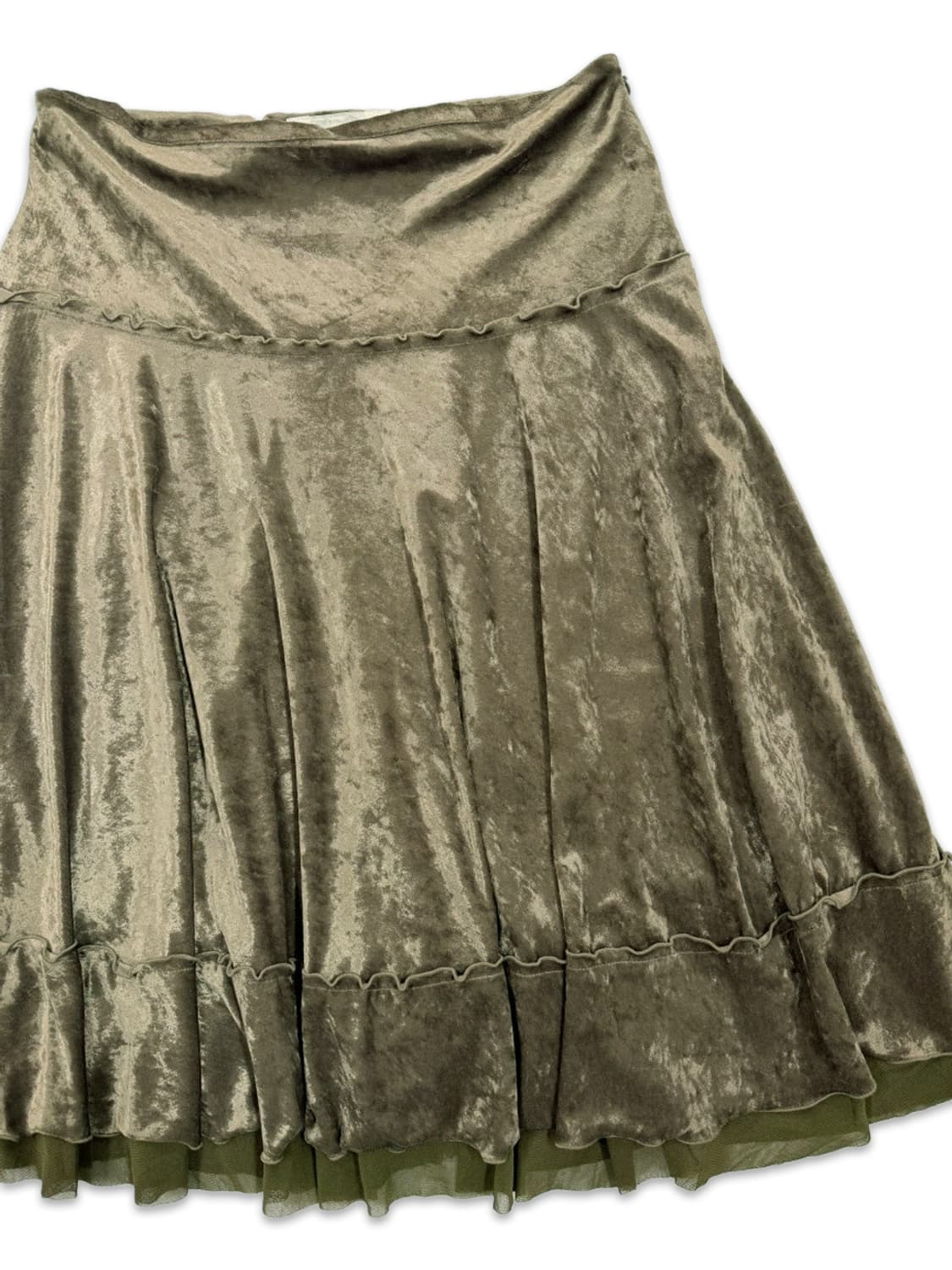 빈티지 Brahmin 카키 벨벳 레이스 프릴 미디 스커트 상품이미지2