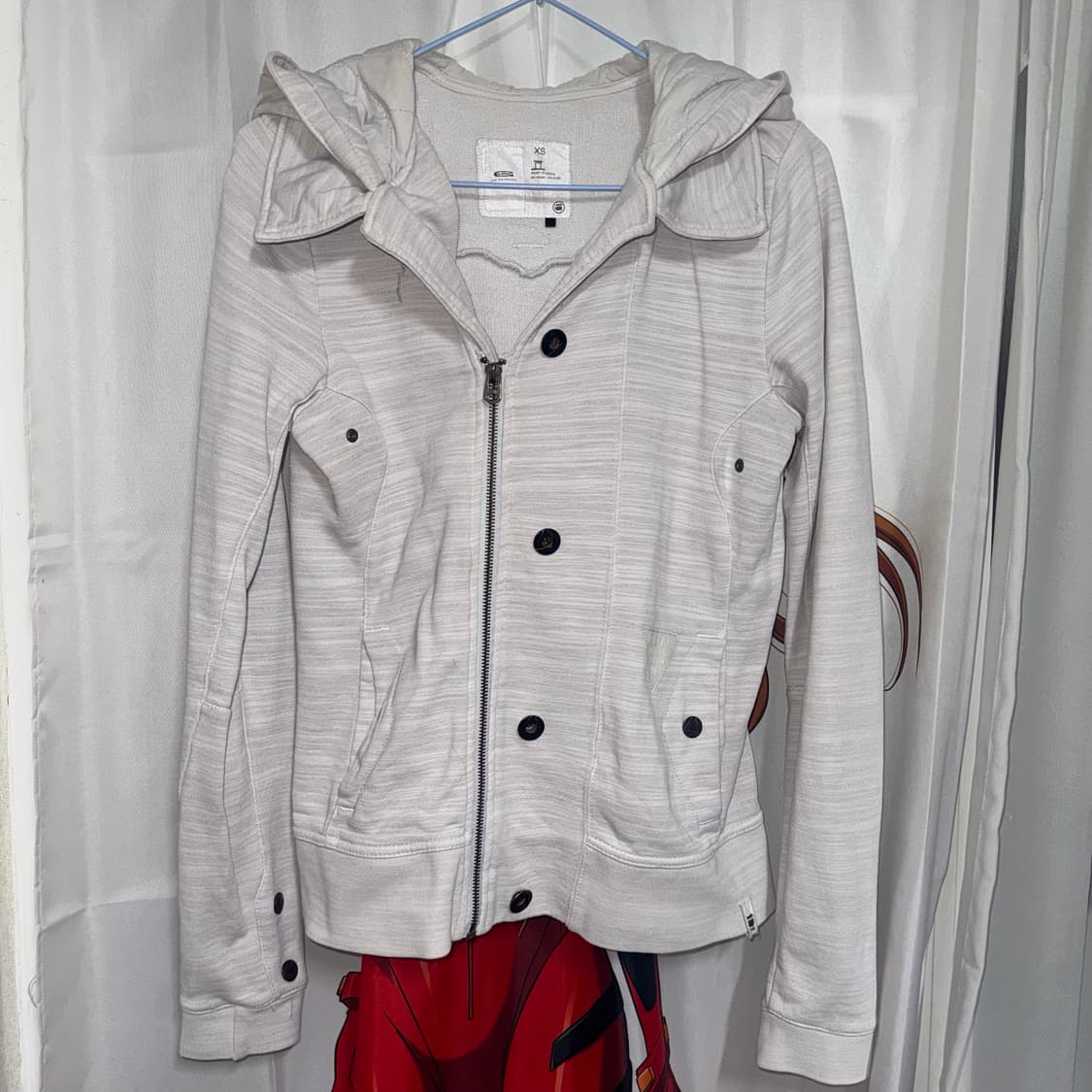 지스타로우 G star raw y2k 화이트 멜란지 버튼 후드집업 상품이미지1