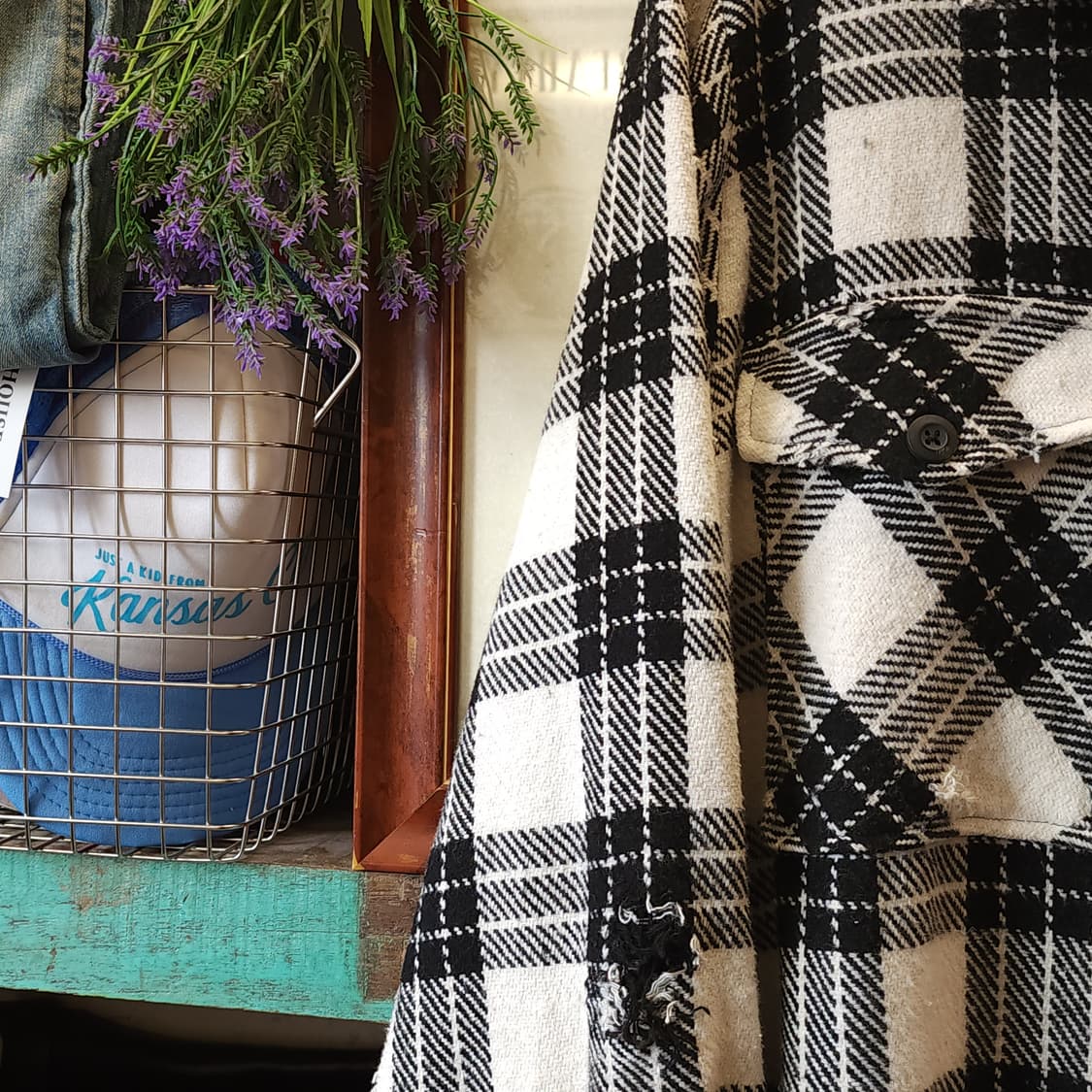 90s 빈티지 체크셔츠 헤비 플란넬 워크셔츠 데미지 블랙앤화이트 xl 상품이미지4