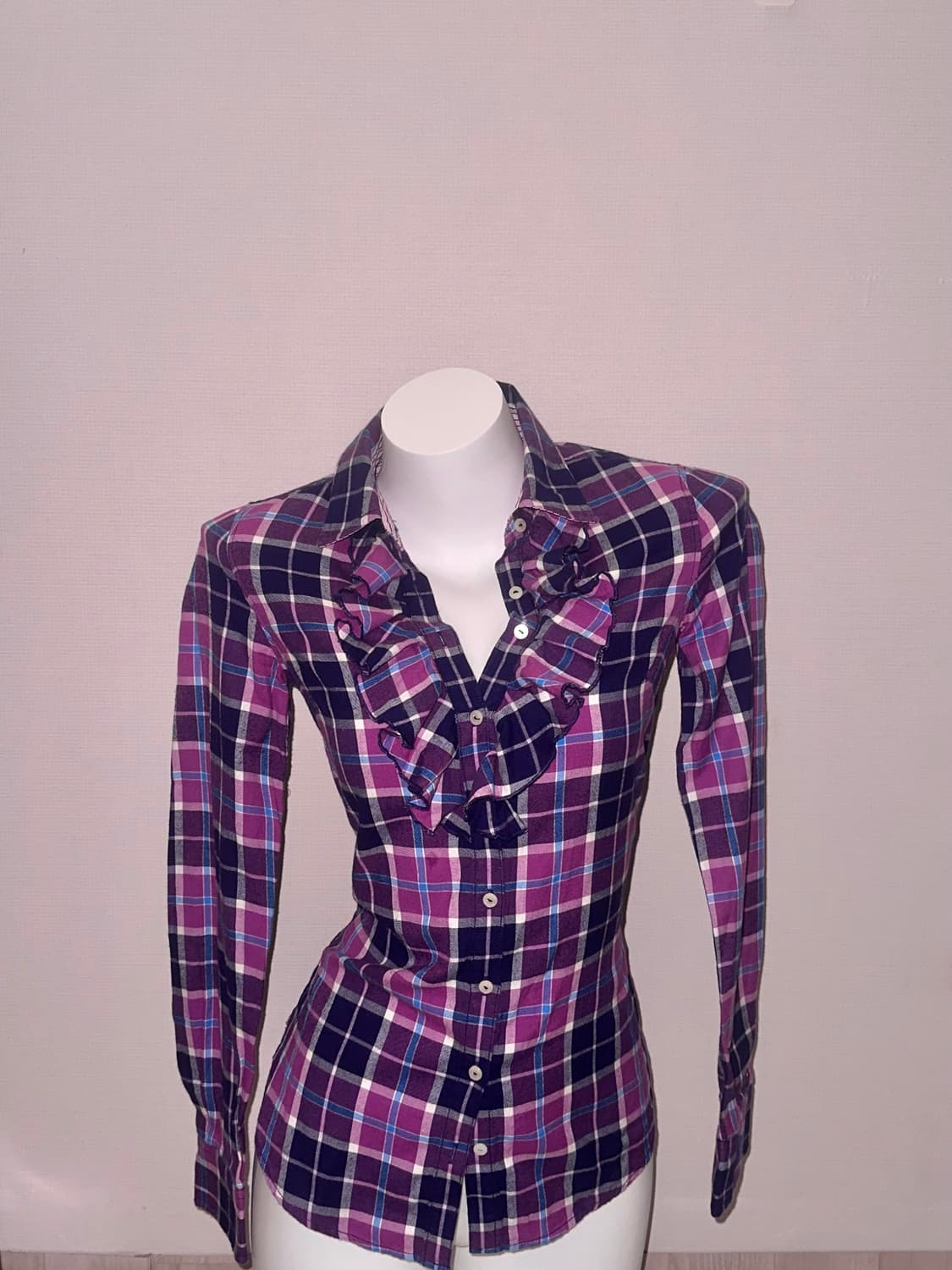 빈티지 퍼플 체크 프릴셔츠 상품이미지4