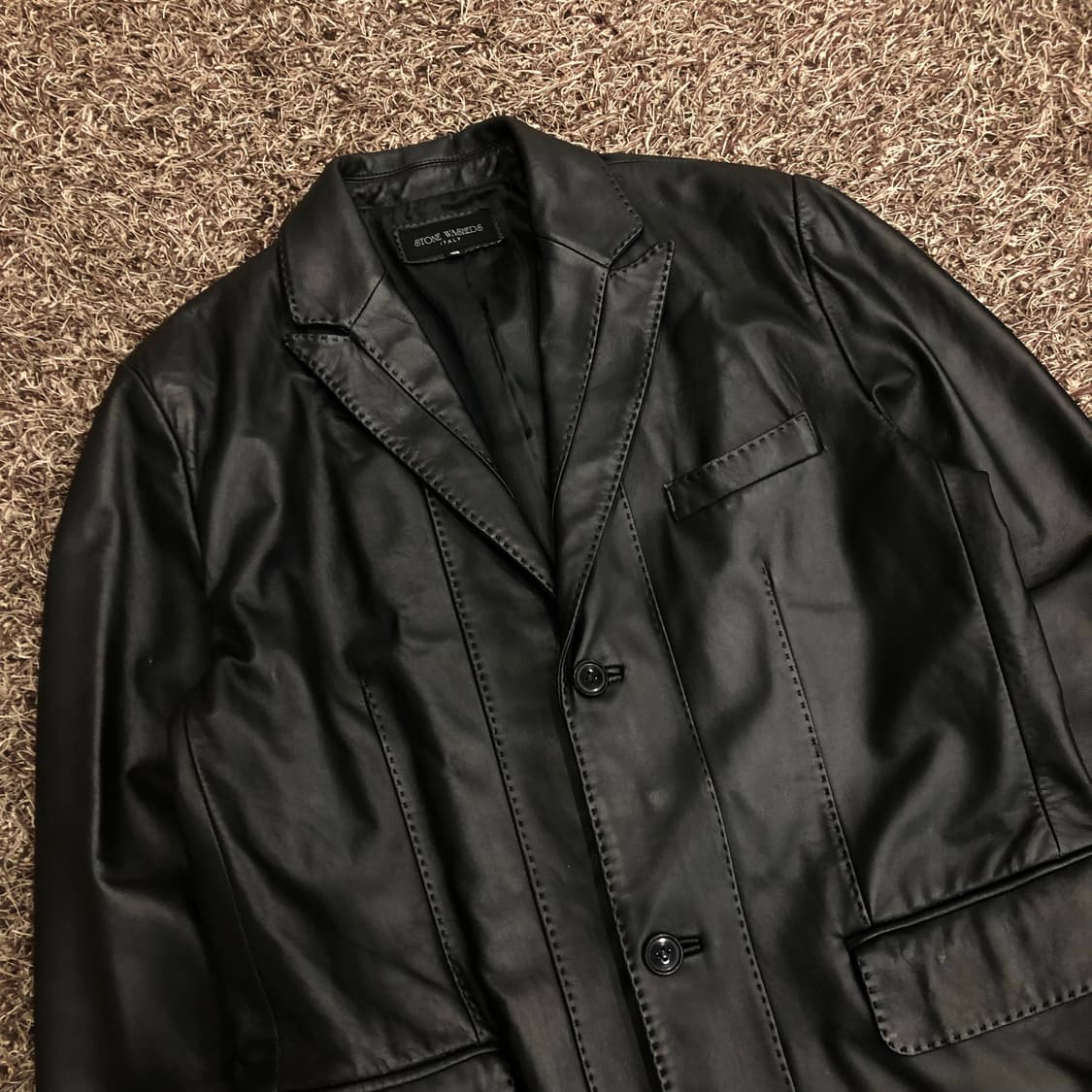 빈티지 양가죽 투버튼 블레이저 스티치 레더 가죽 자켓 상품이미지2