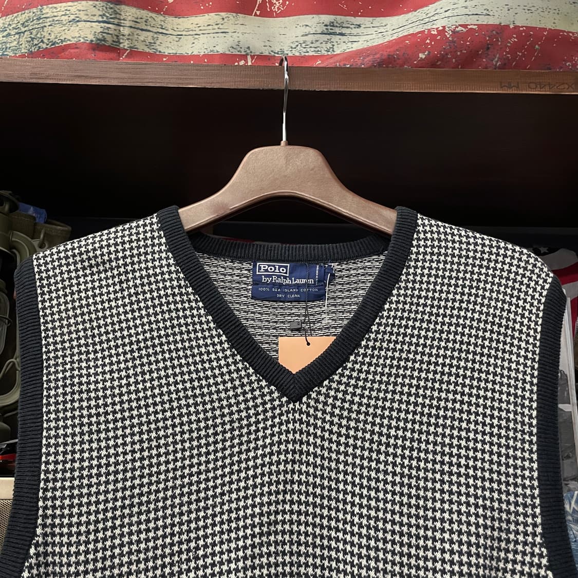 90s 폴로 랄프로렌 하운드 투스 패턴 브이넥 니트 베스트 상품이미지3