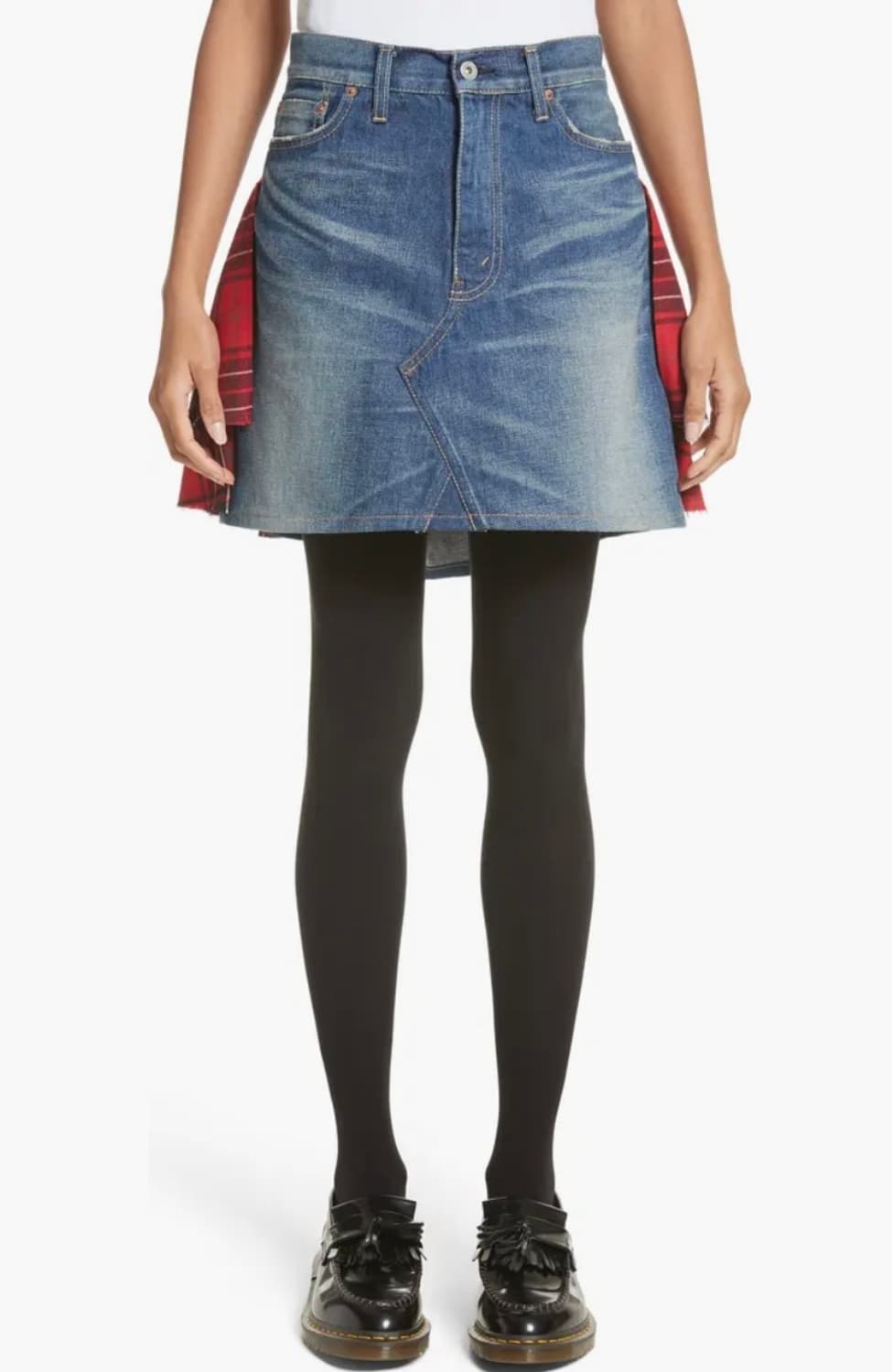 준야와타나베 꼼데가르송 체크 데님 스커트 상품이미지2