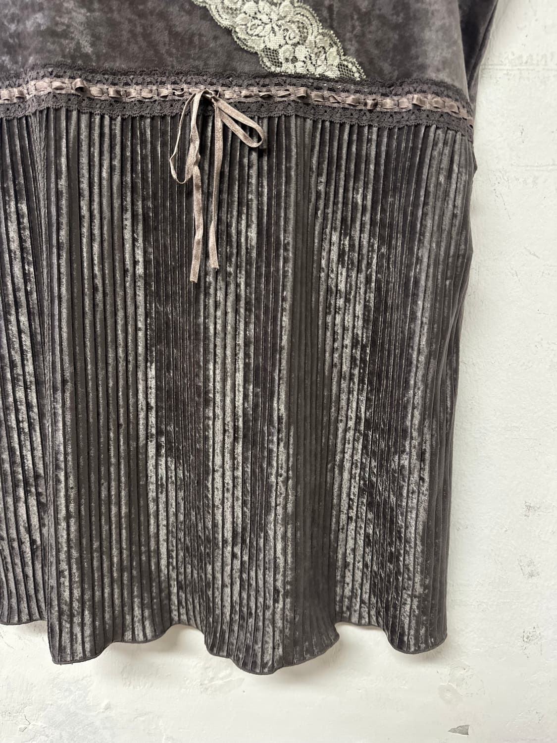 일본빈티지 벨벳 레이어드 레이스 플리츠 오리엔탈 그런지 페어리 슬리브리스 상품이미지3