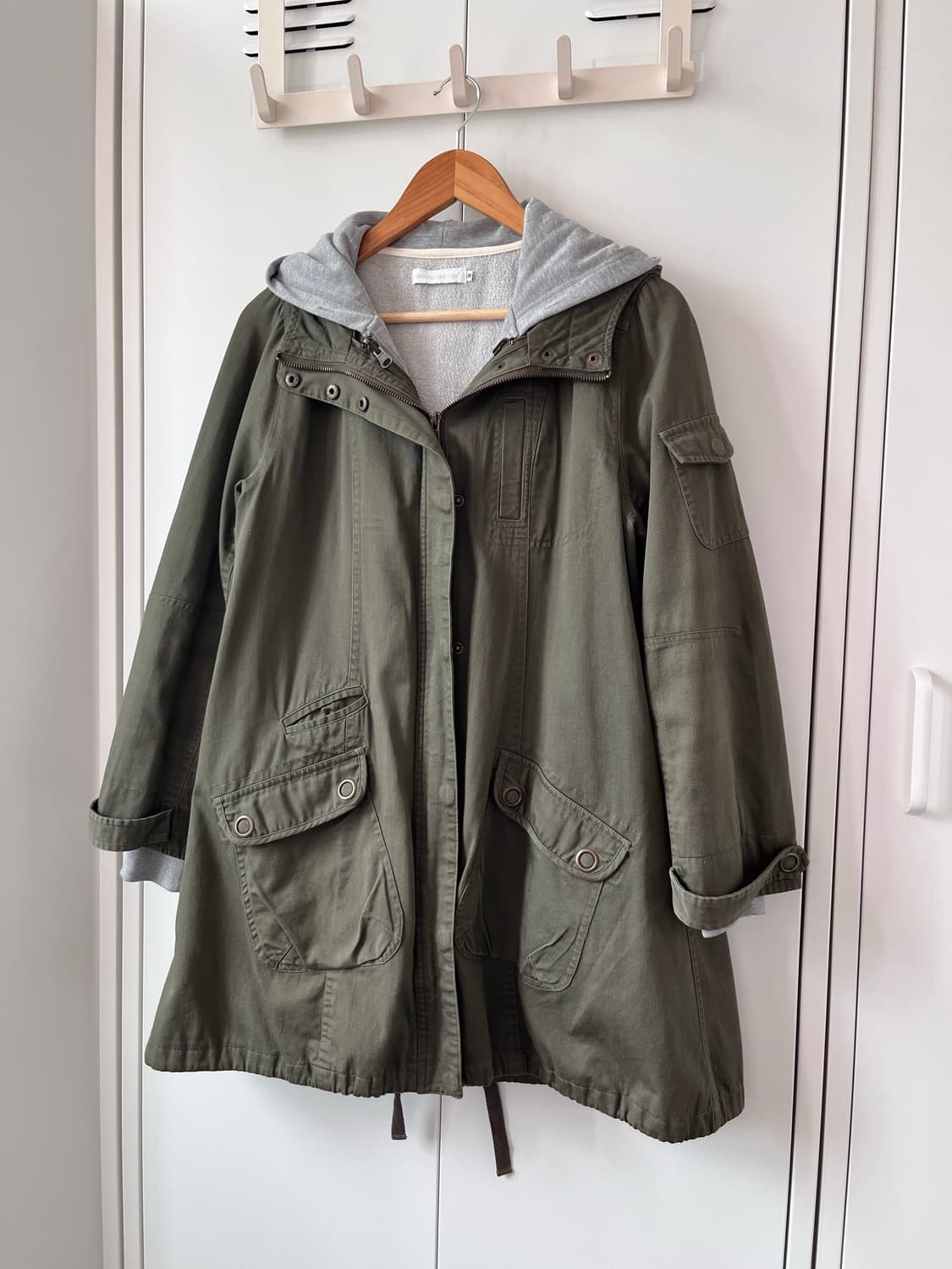 얼스뮤직 Earth music 후드 레이어드 카키 야상 상품이미지7