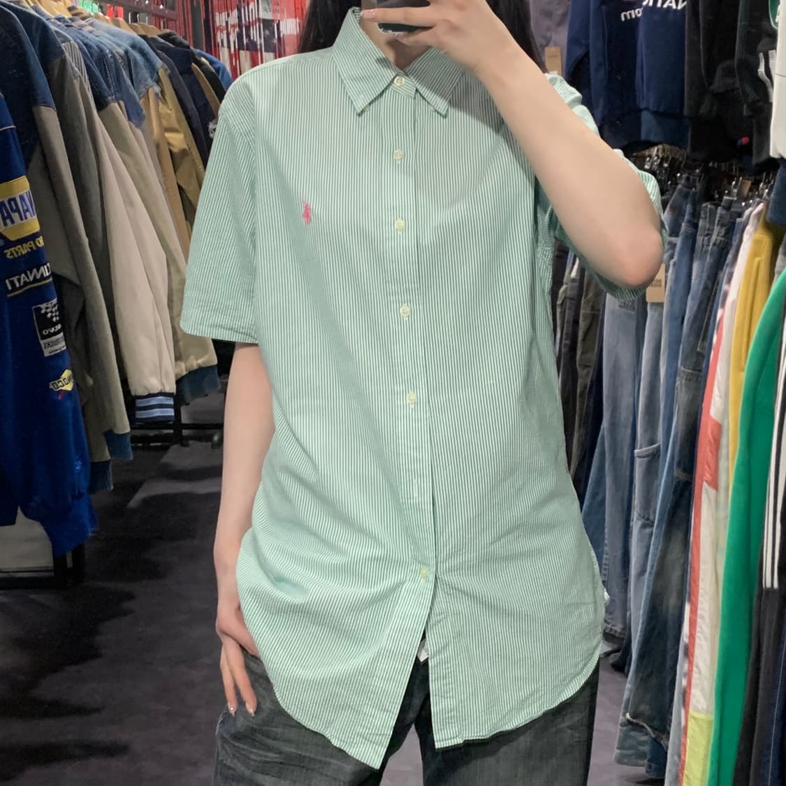 [IM] 폴로 랄프로렌 반팔 시어서커 스트라이프 셔츠 민트 그린 상품이미지3