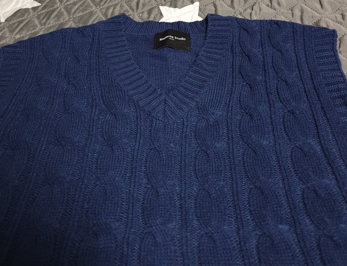 마젠타스튜디오 브이넥 케이블 니트 조끼 베스트 네이비 (F) 상품이미지2